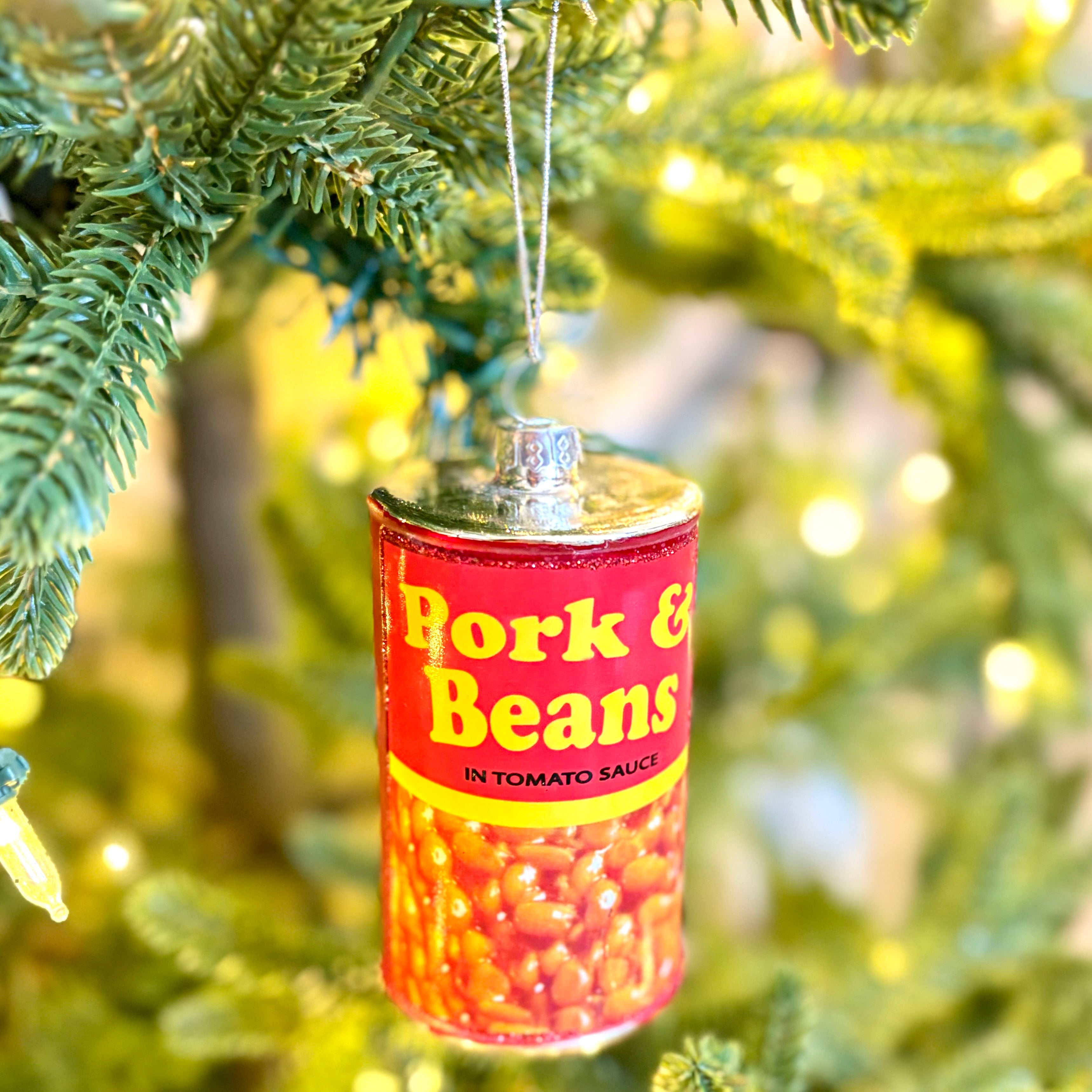 Can of Pork and Beans Glass and Glitter Ornament