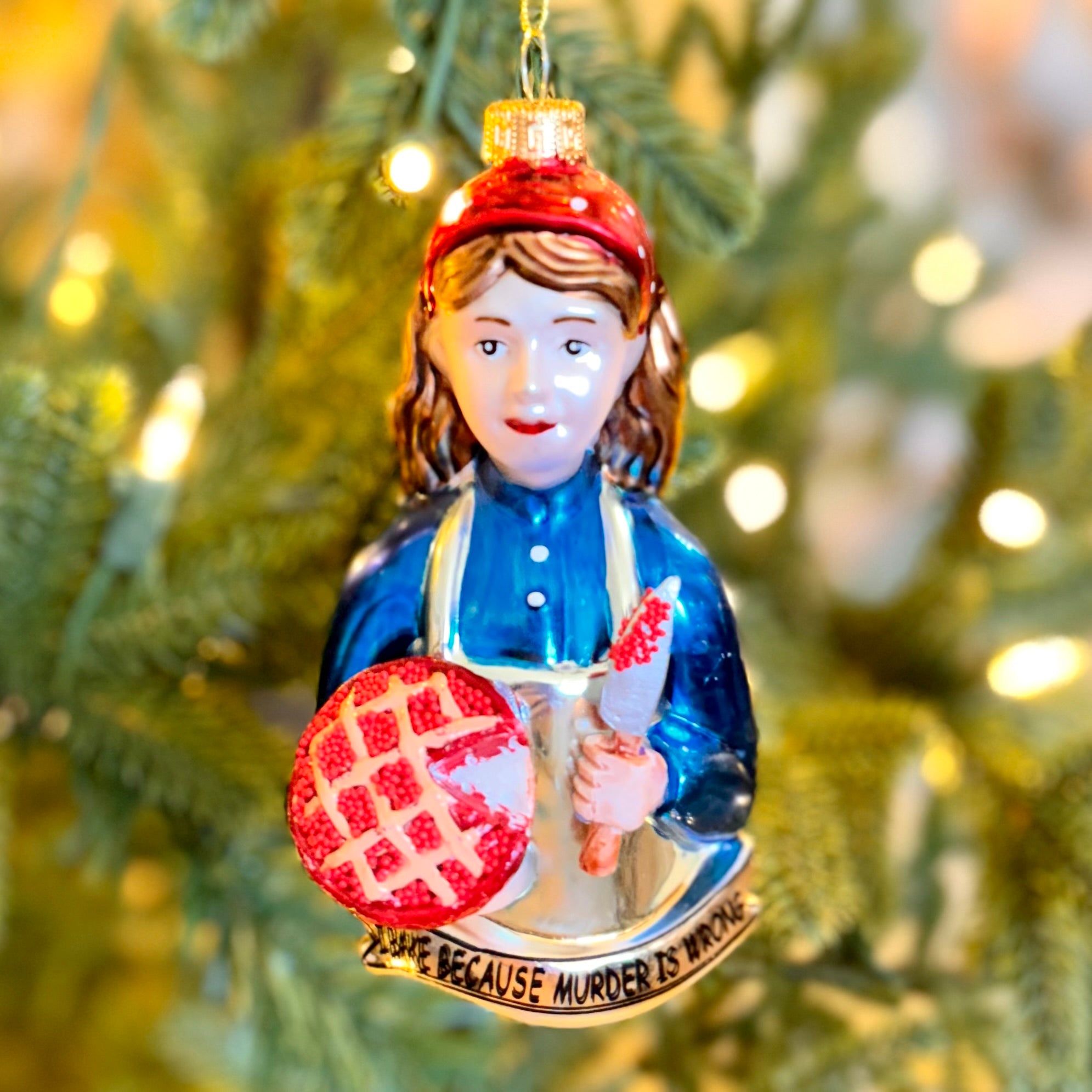 Bake Because Murder is Wrong Glass Ornament