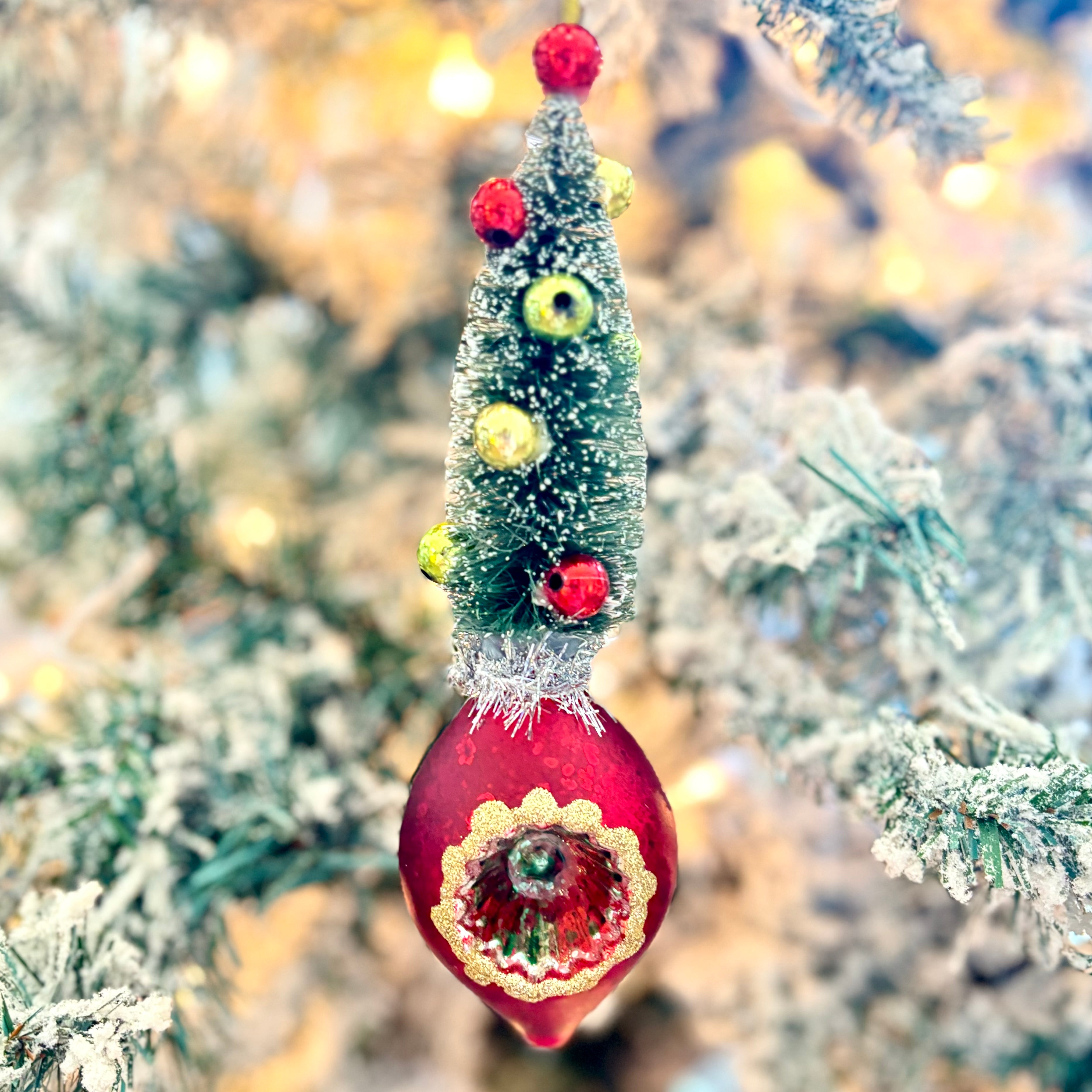 Retro Bottle Brush Tree Red Ball Ornament