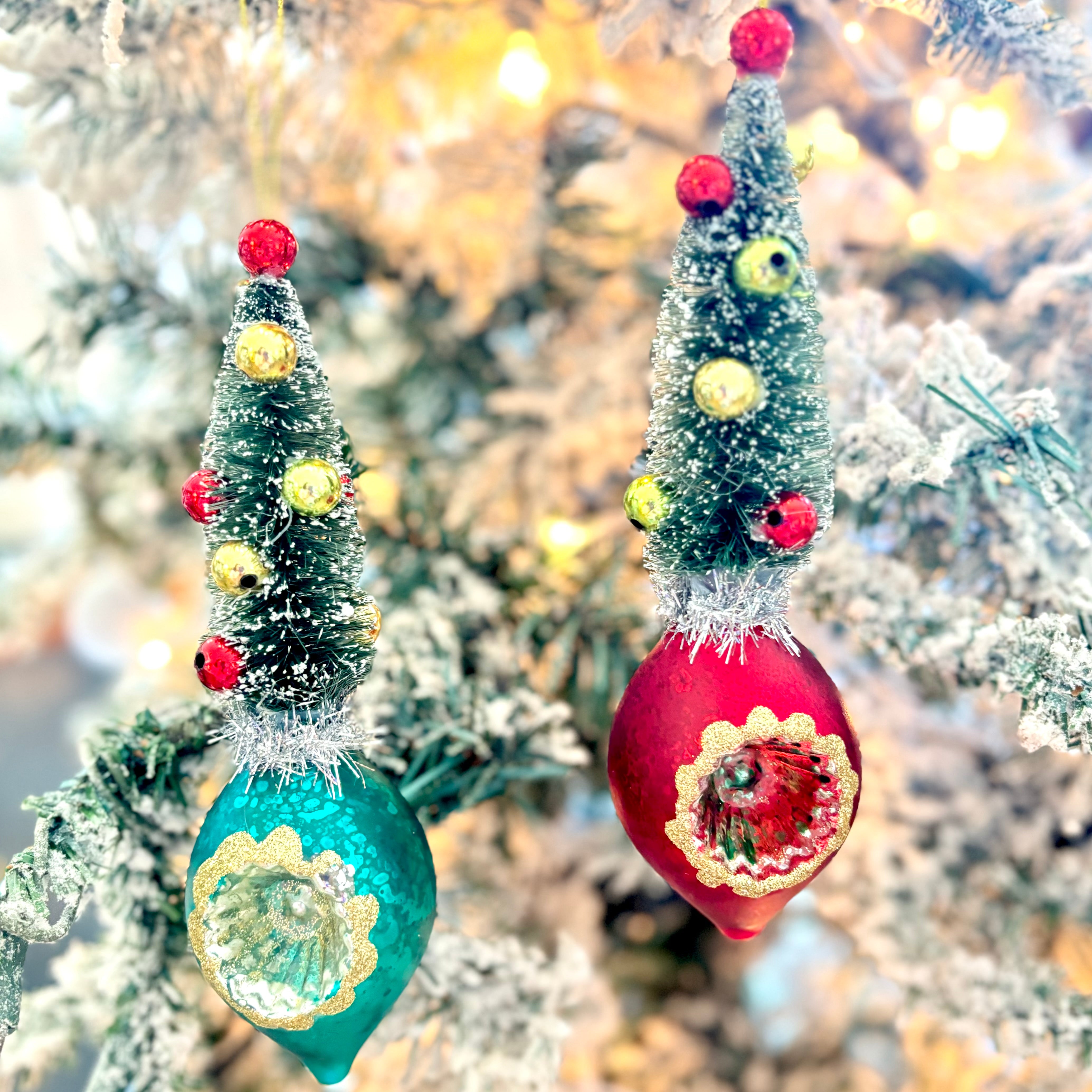 Retro Bottle Brush Tree Red Ball Ornament