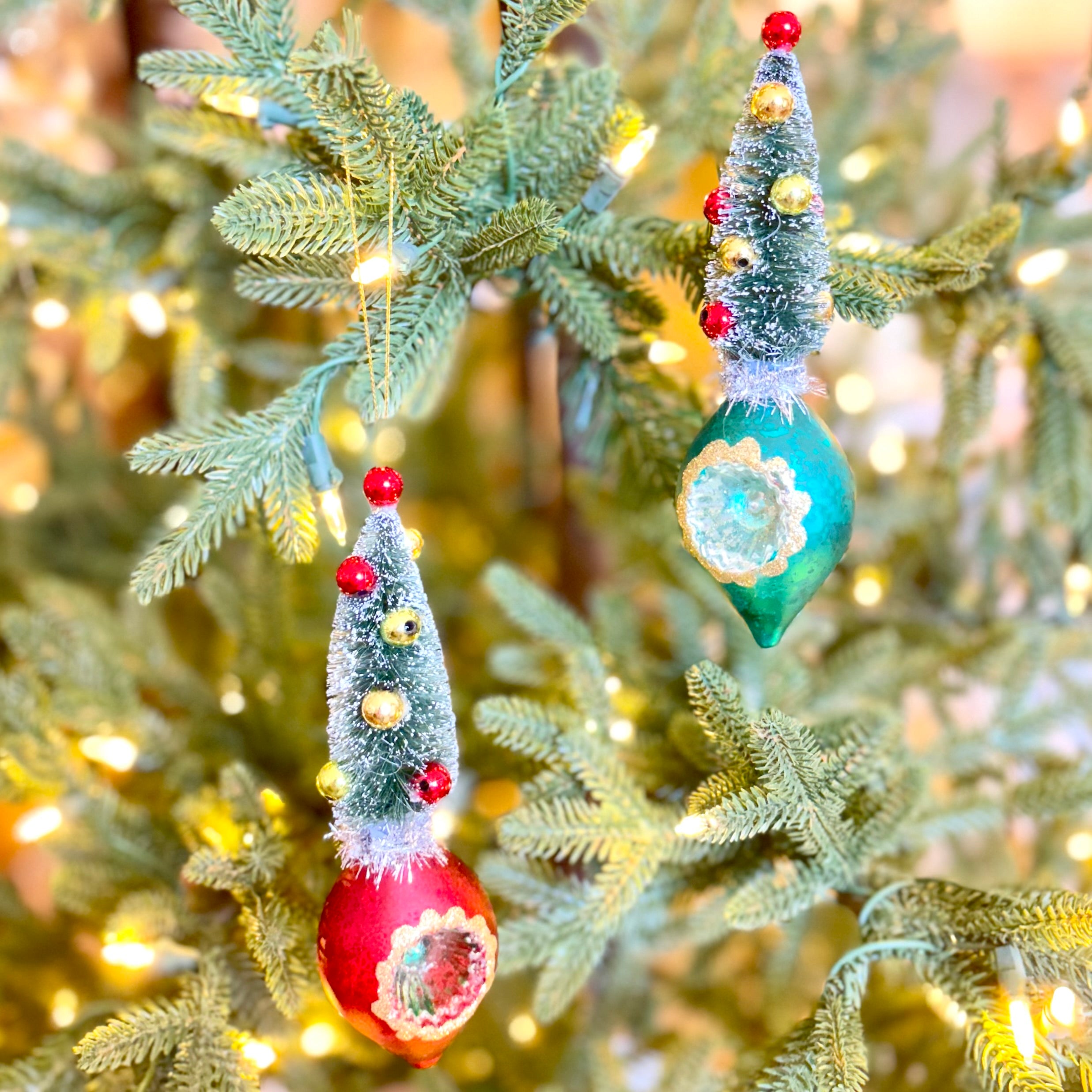 Retro Bottle Brush Tree Red Ball Ornament