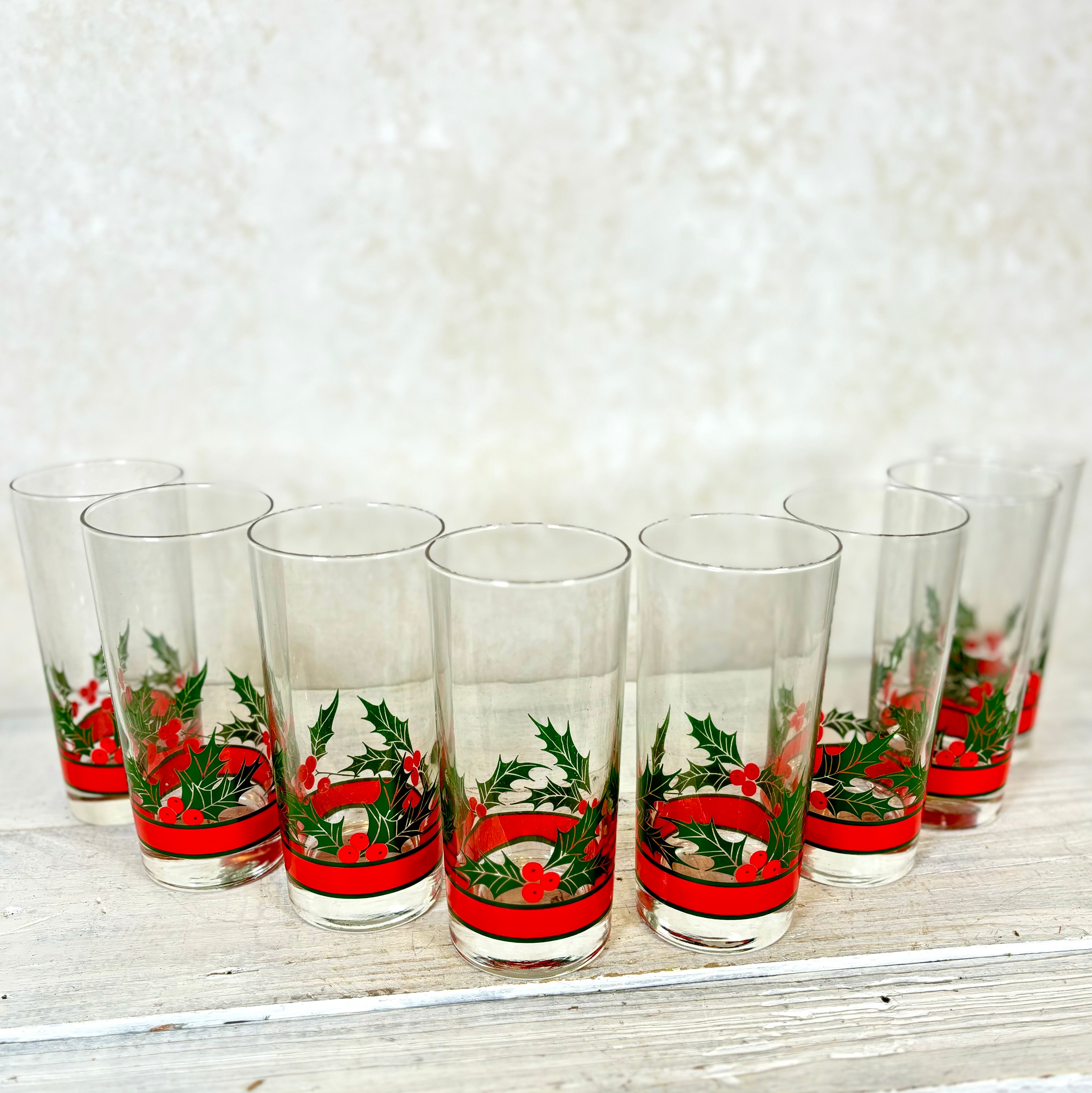 Set of Holly Vintage Glasses wih Caddy