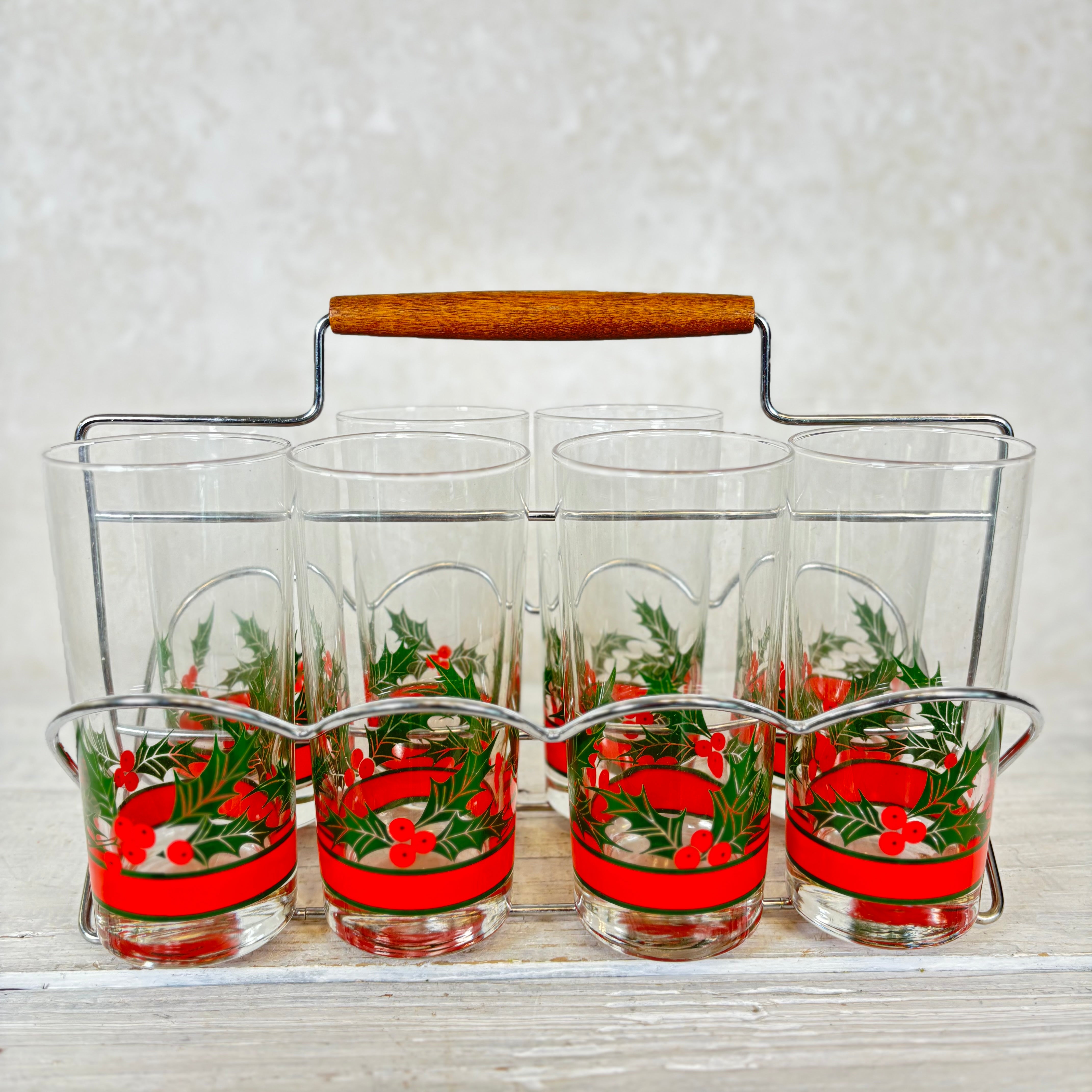 Set of Holly Vintage Glasses wih Caddy