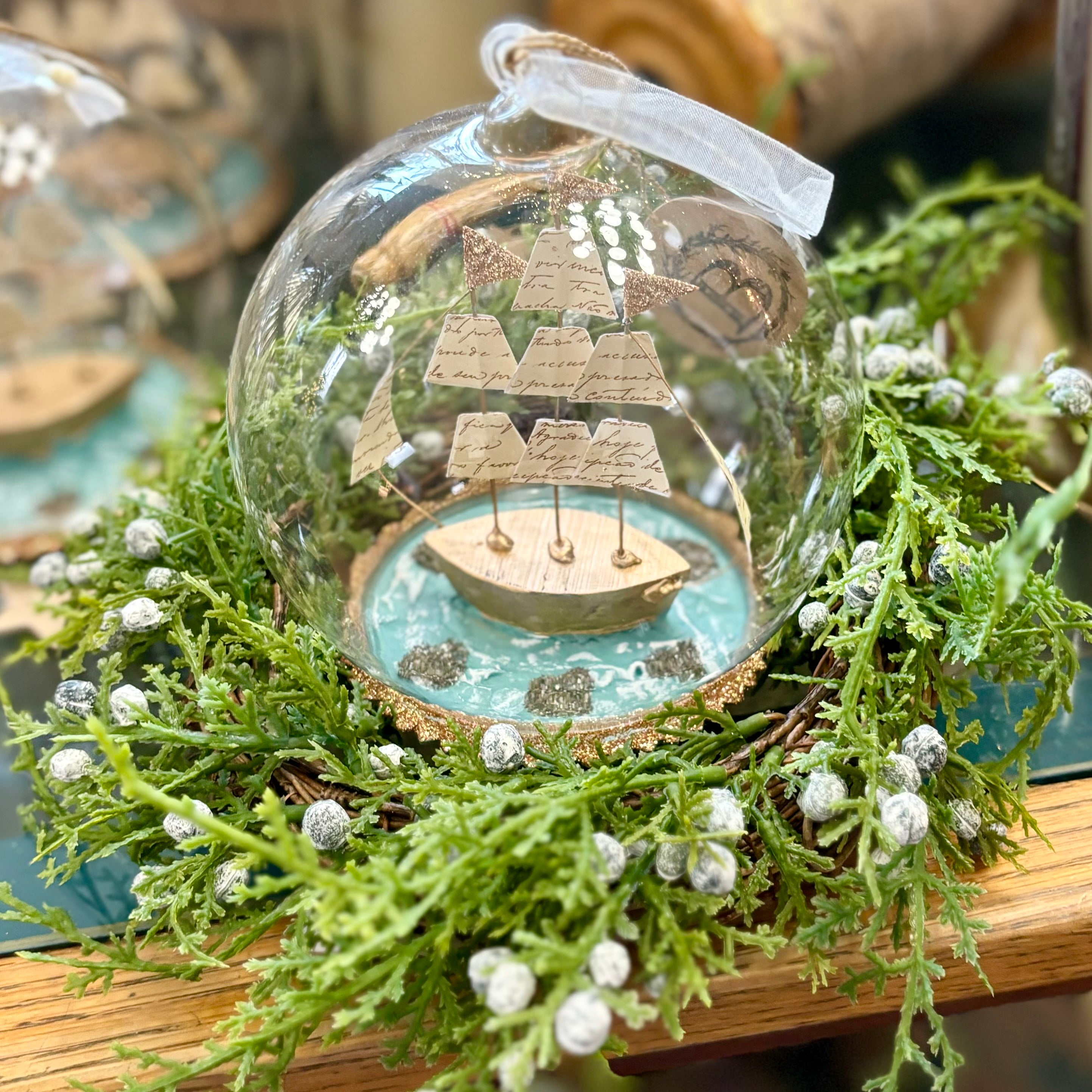 Sailboat Glass Globe Ornament