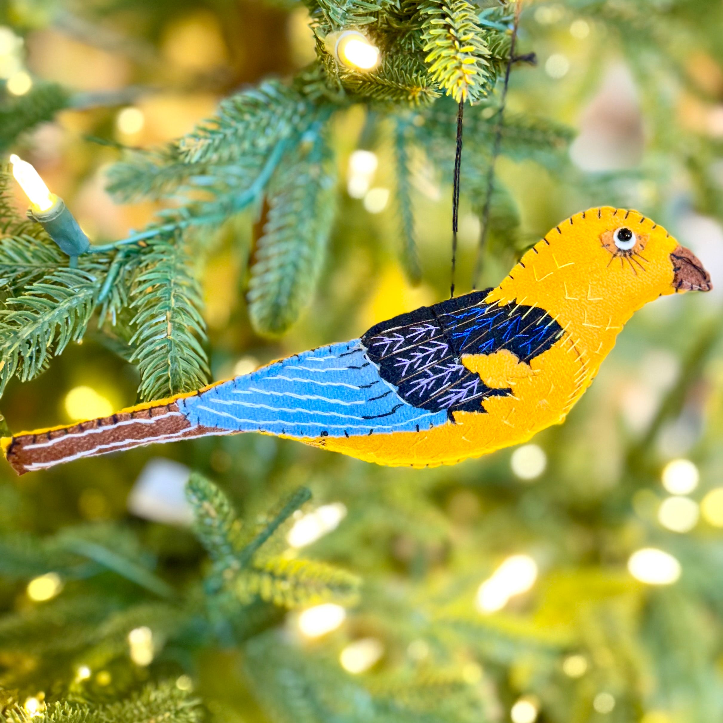 Embroidered Felt Yellow Bird Ornament