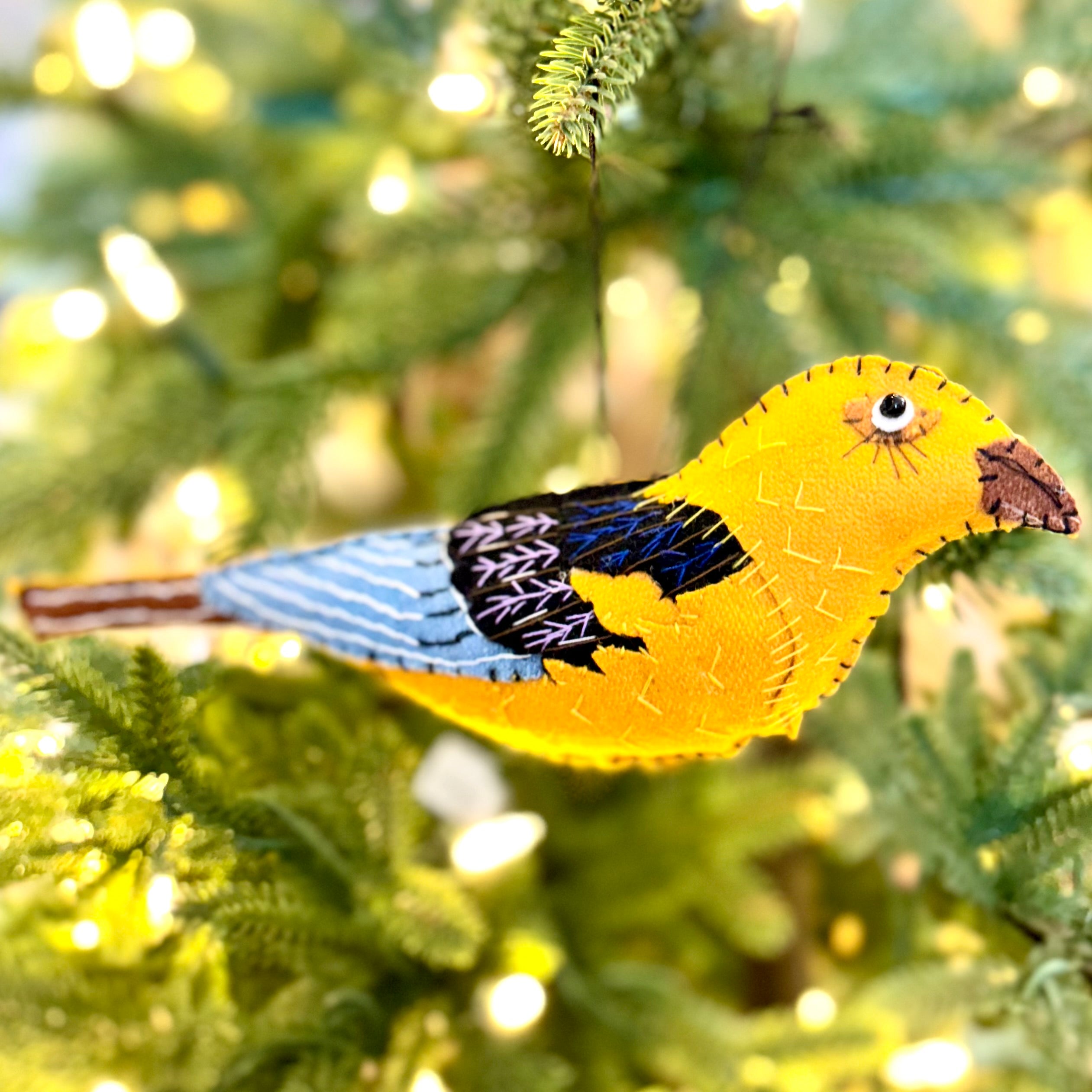 Embroidered Felt Yellow Bird Ornament