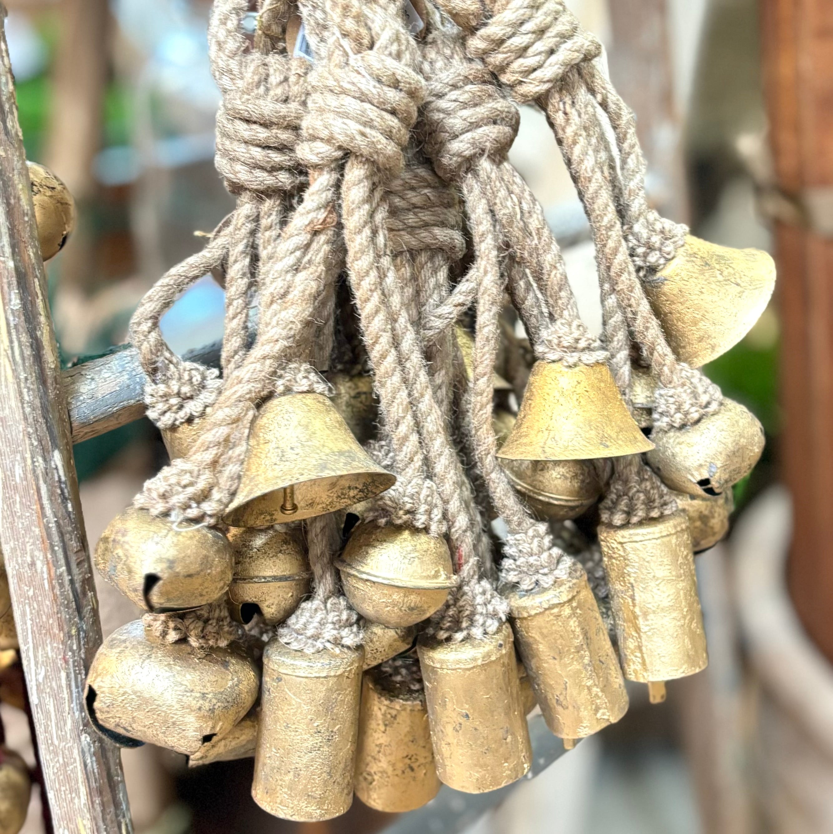 Metal Gold Finish Bells on Jute Hanger