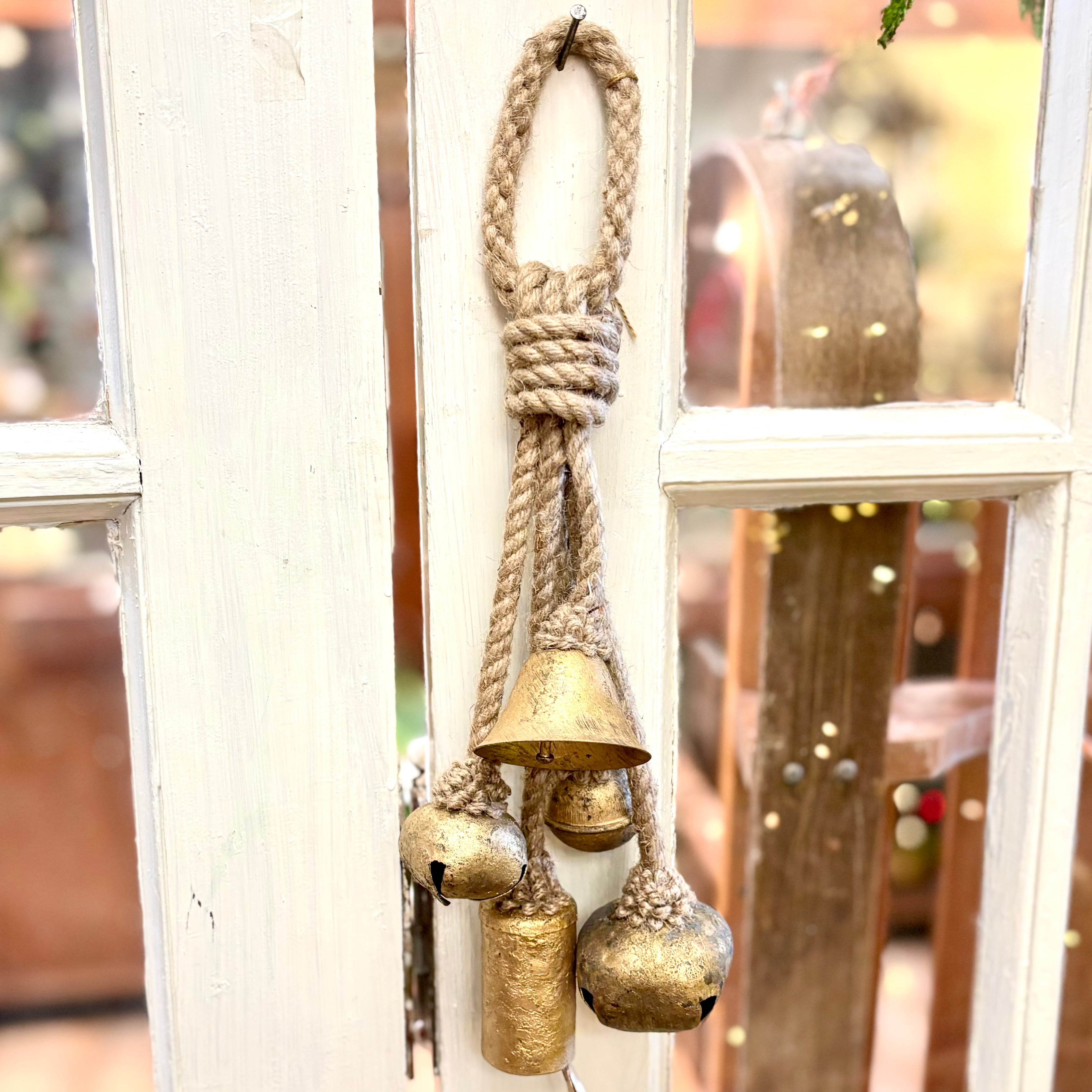 Metal Gold Finish Bells on Jute Hanger