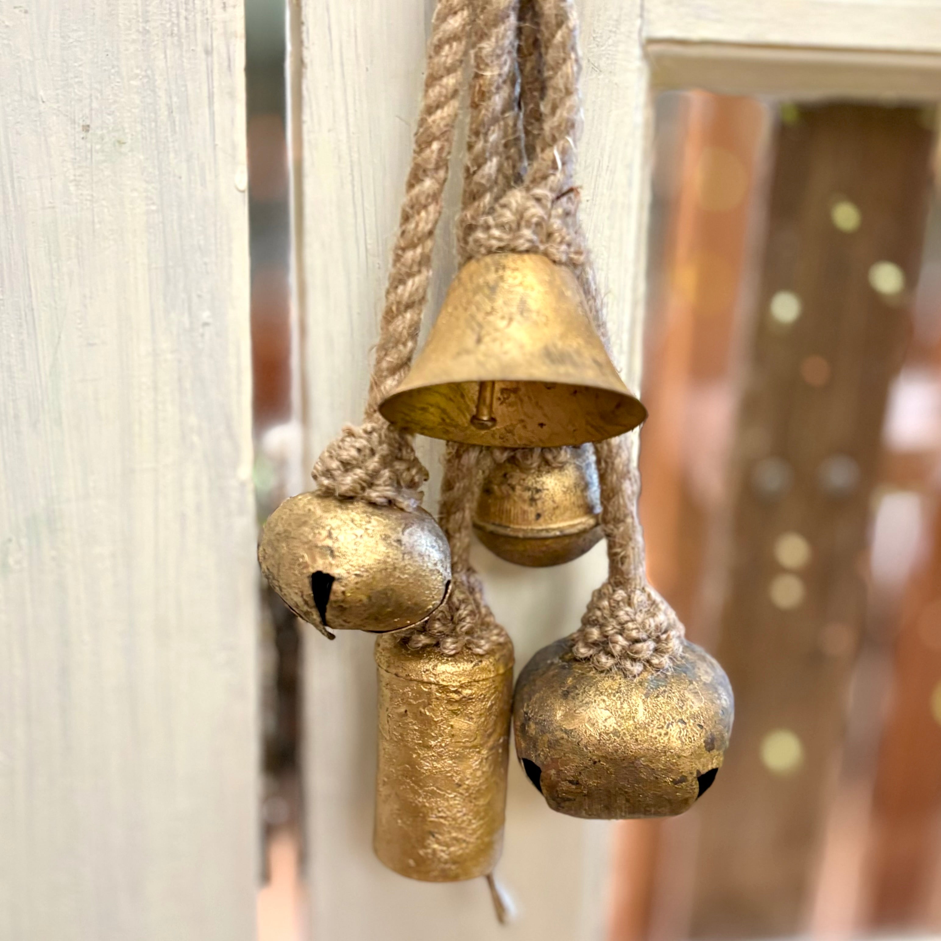 Metal Gold Finish Bells on Jute Hanger