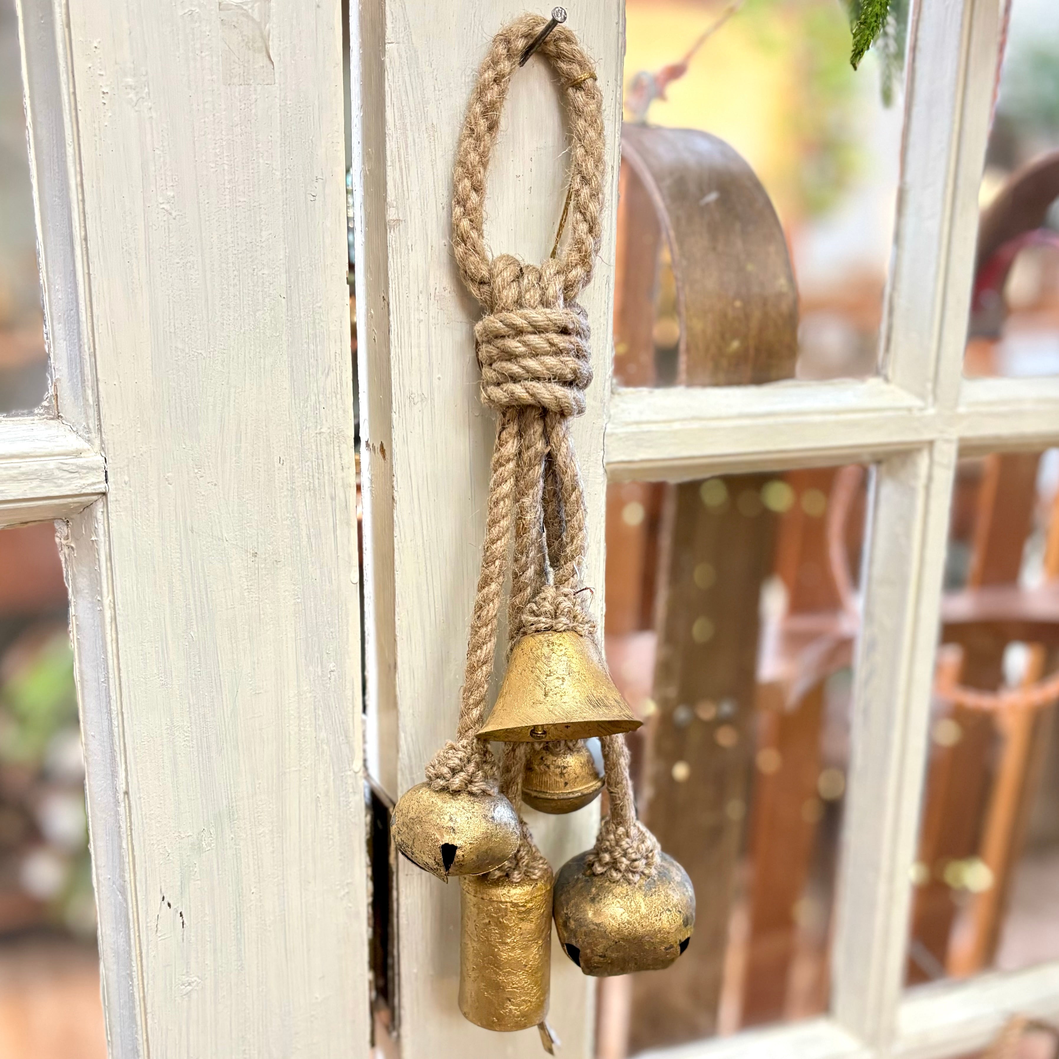 Metal Gold Finish Bells on Jute Hanger