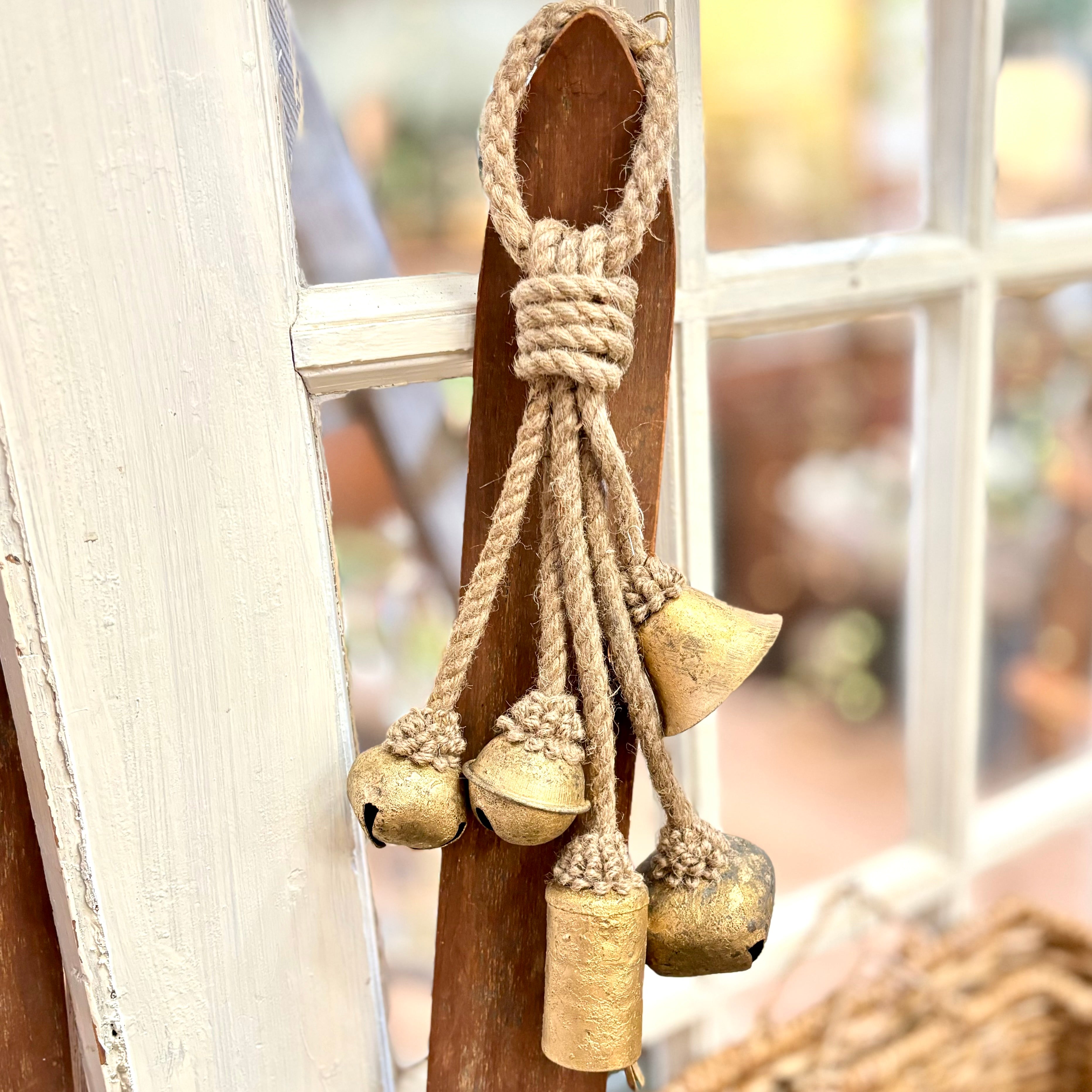 Metal Gold Finish Bells on Jute Hanger