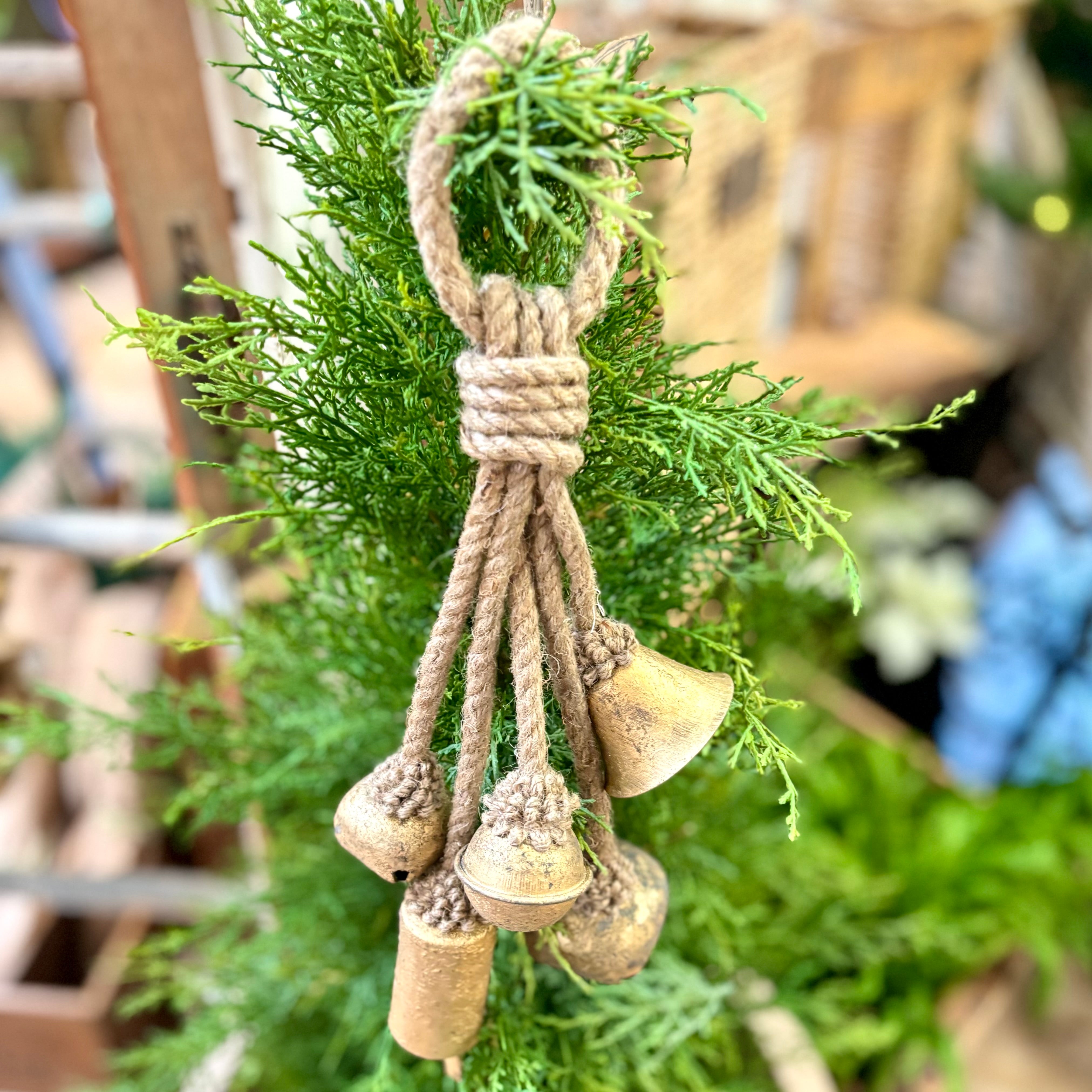 Metal Gold Finish Bells on Jute Hanger