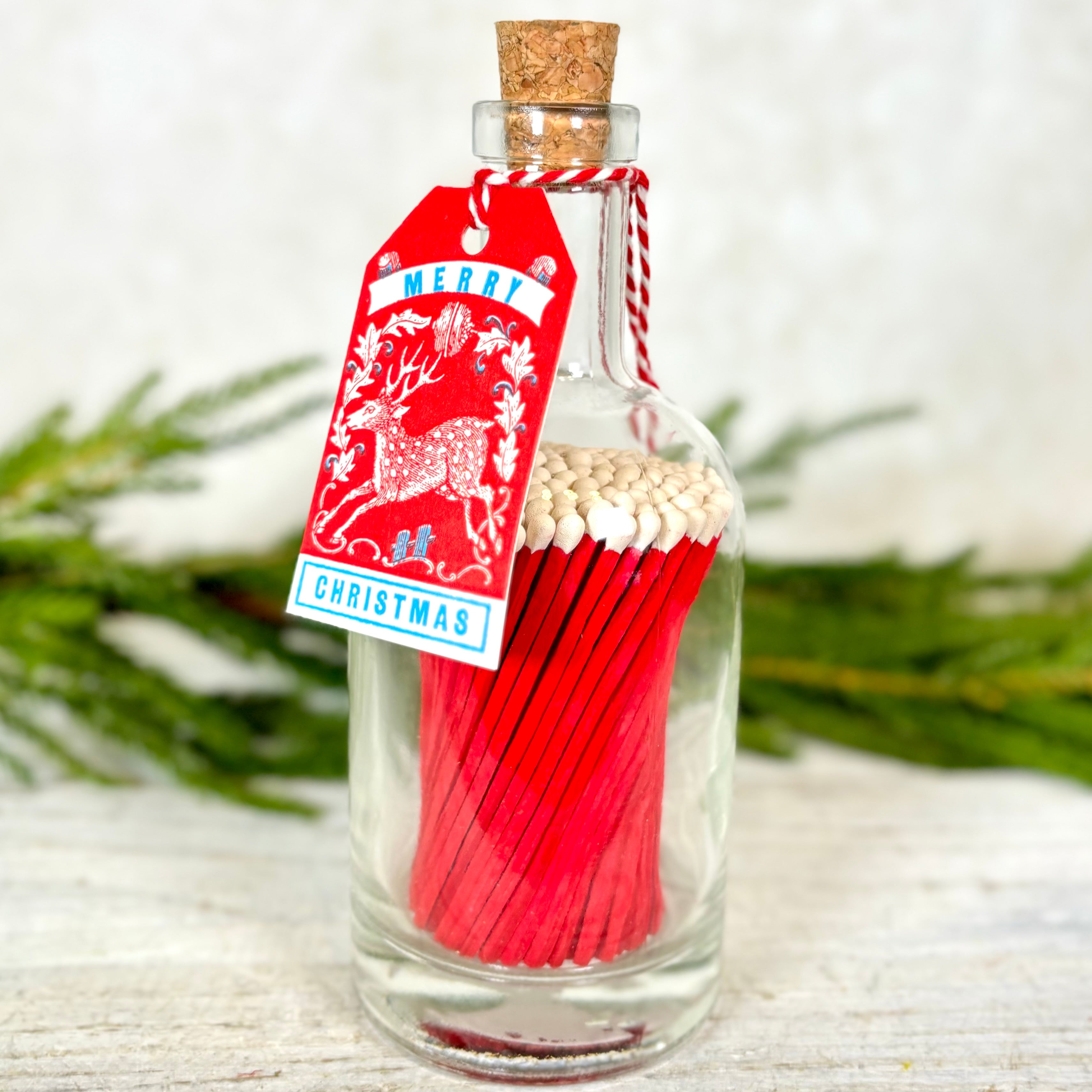 Red Stag Christmas Glass Bottle of Matches