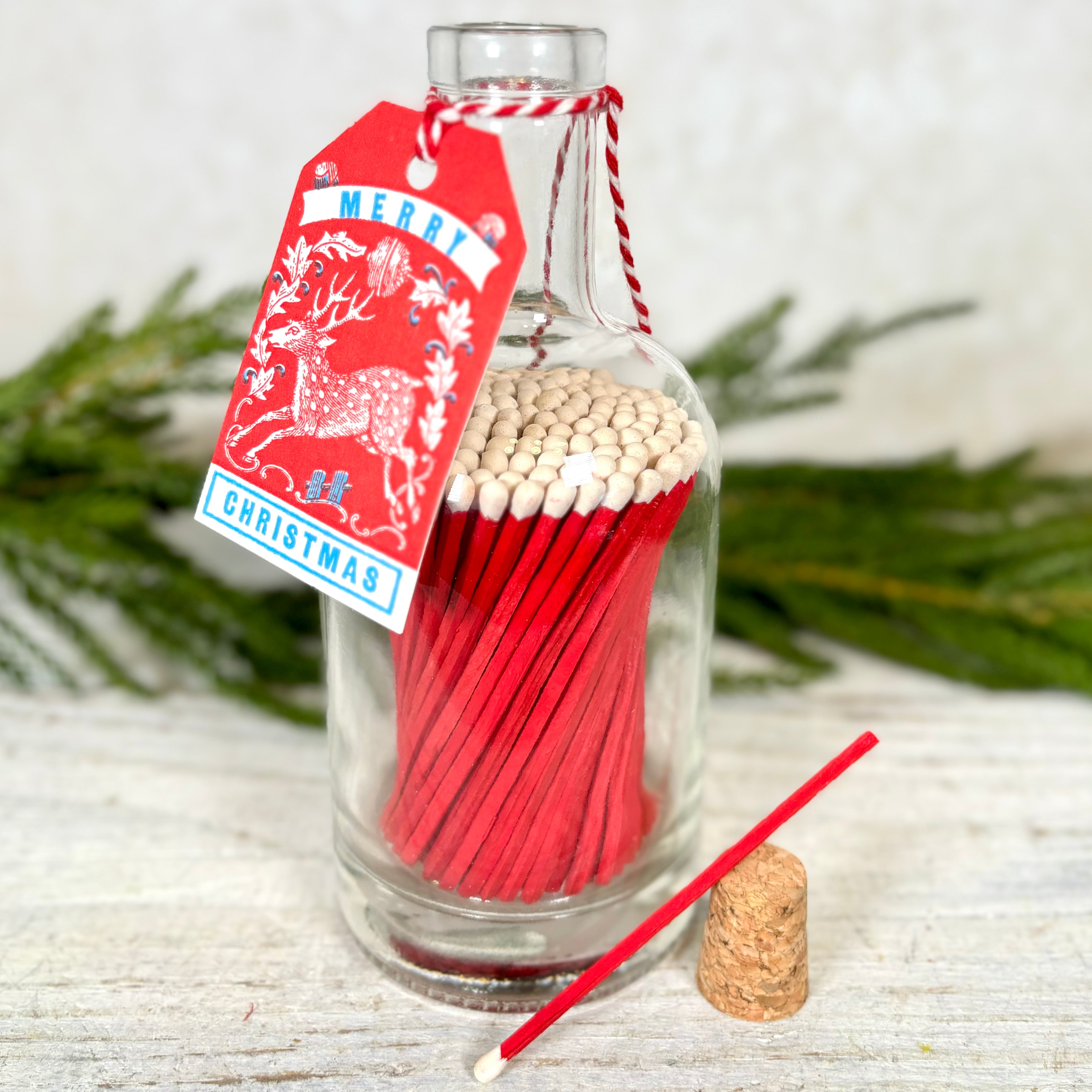 Red Stag Christmas Glass Bottle of Matches