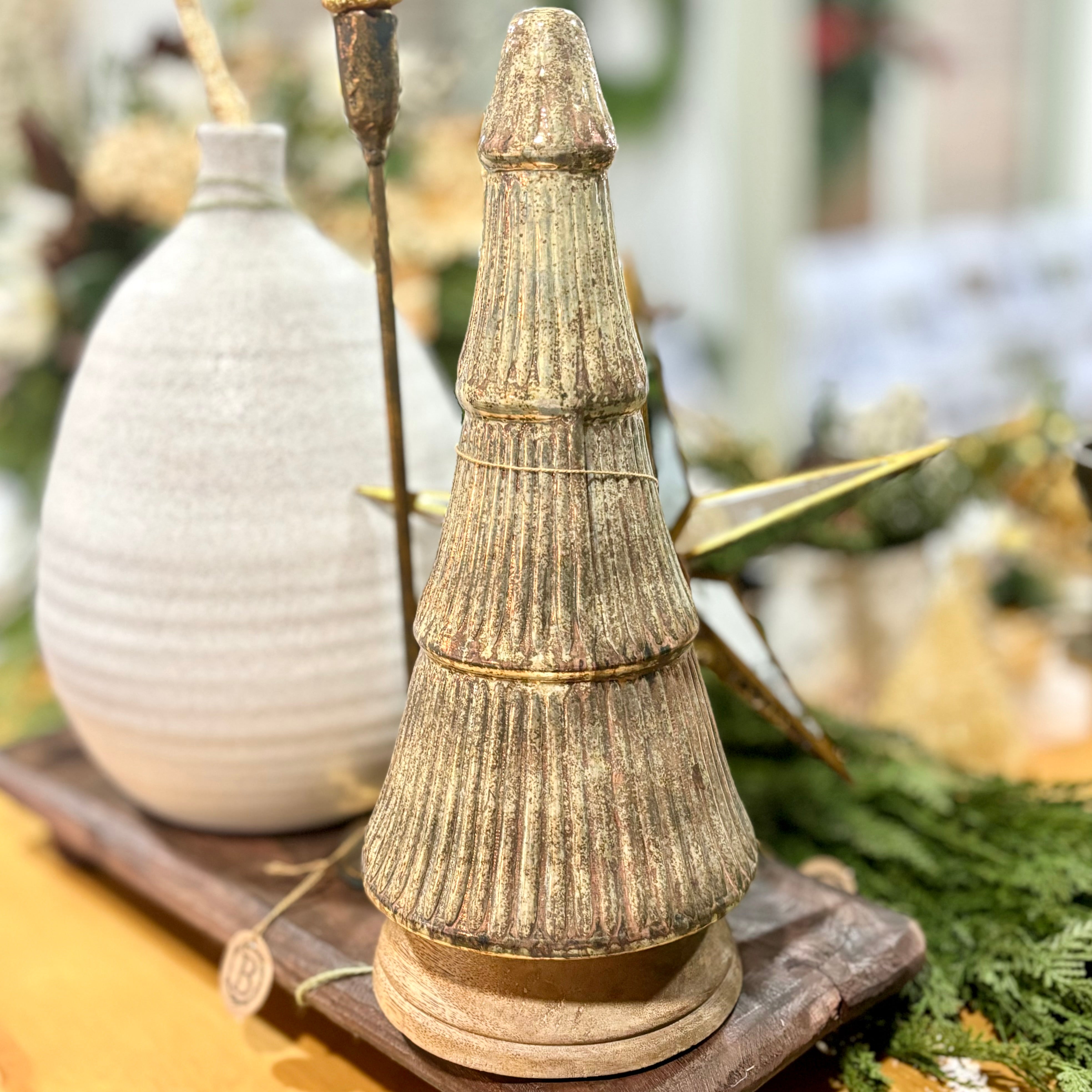 Tabletop Glass Tree on Wood Base