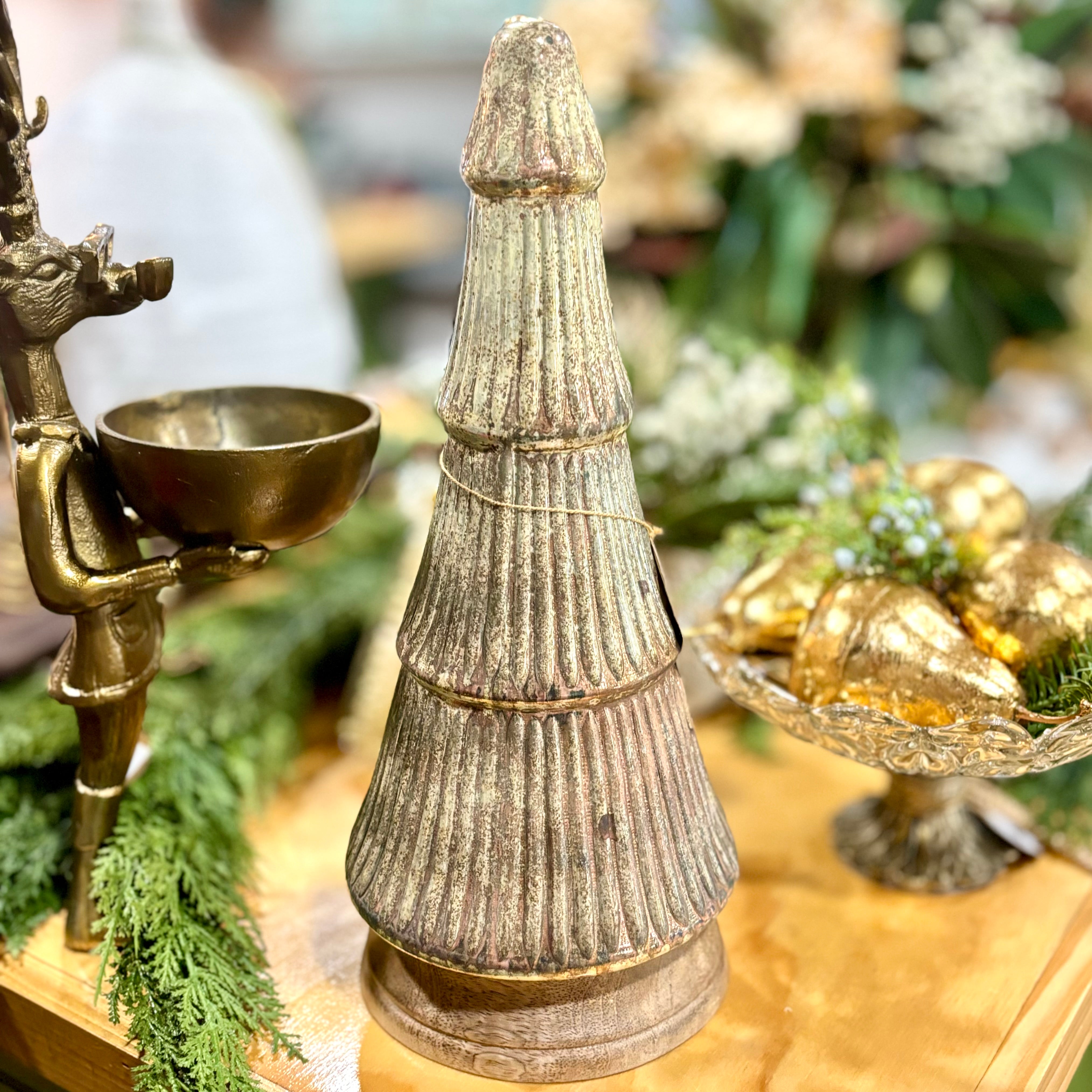 Tabletop Glass Tree on Wood Base