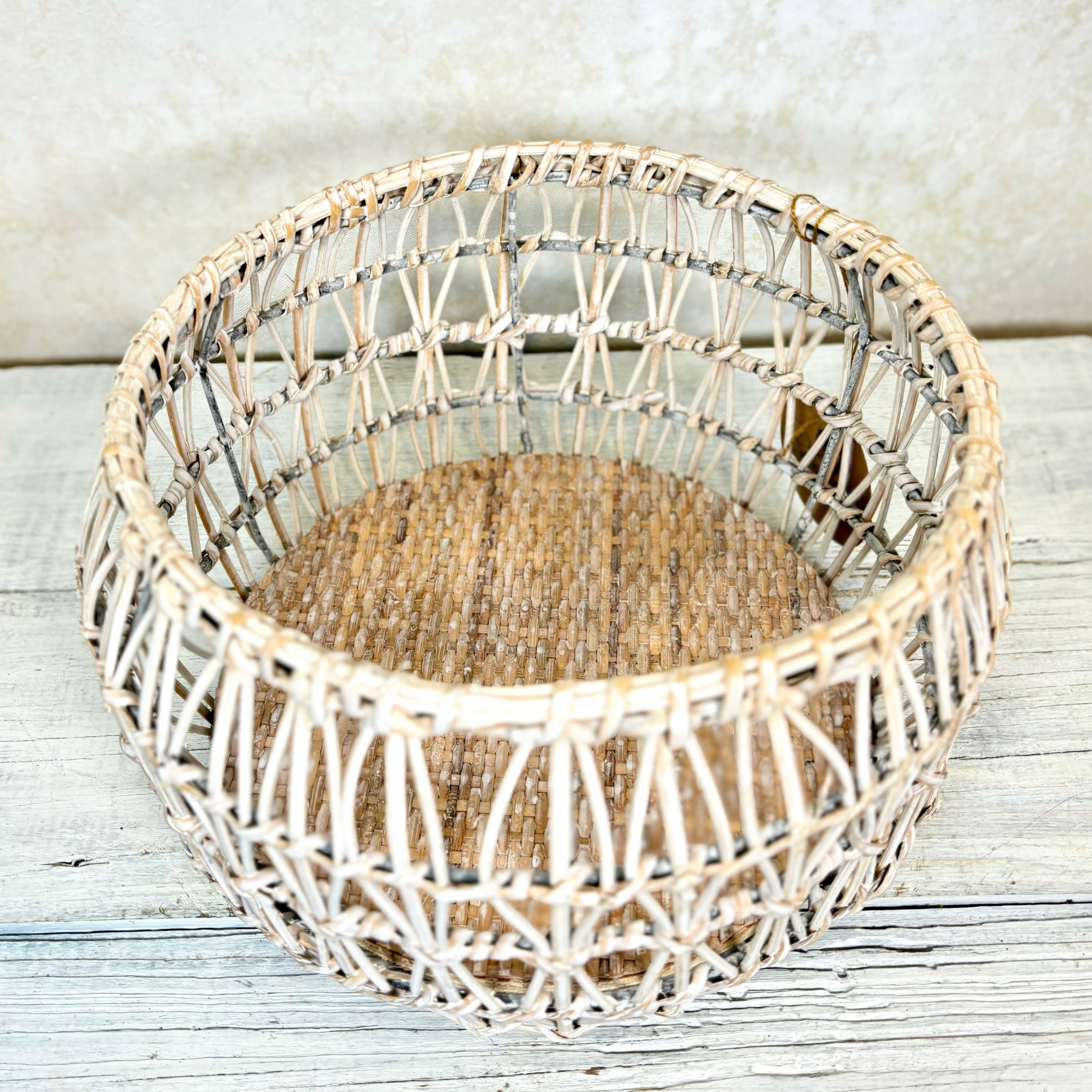 White Rattan Round Nesting Basket Small