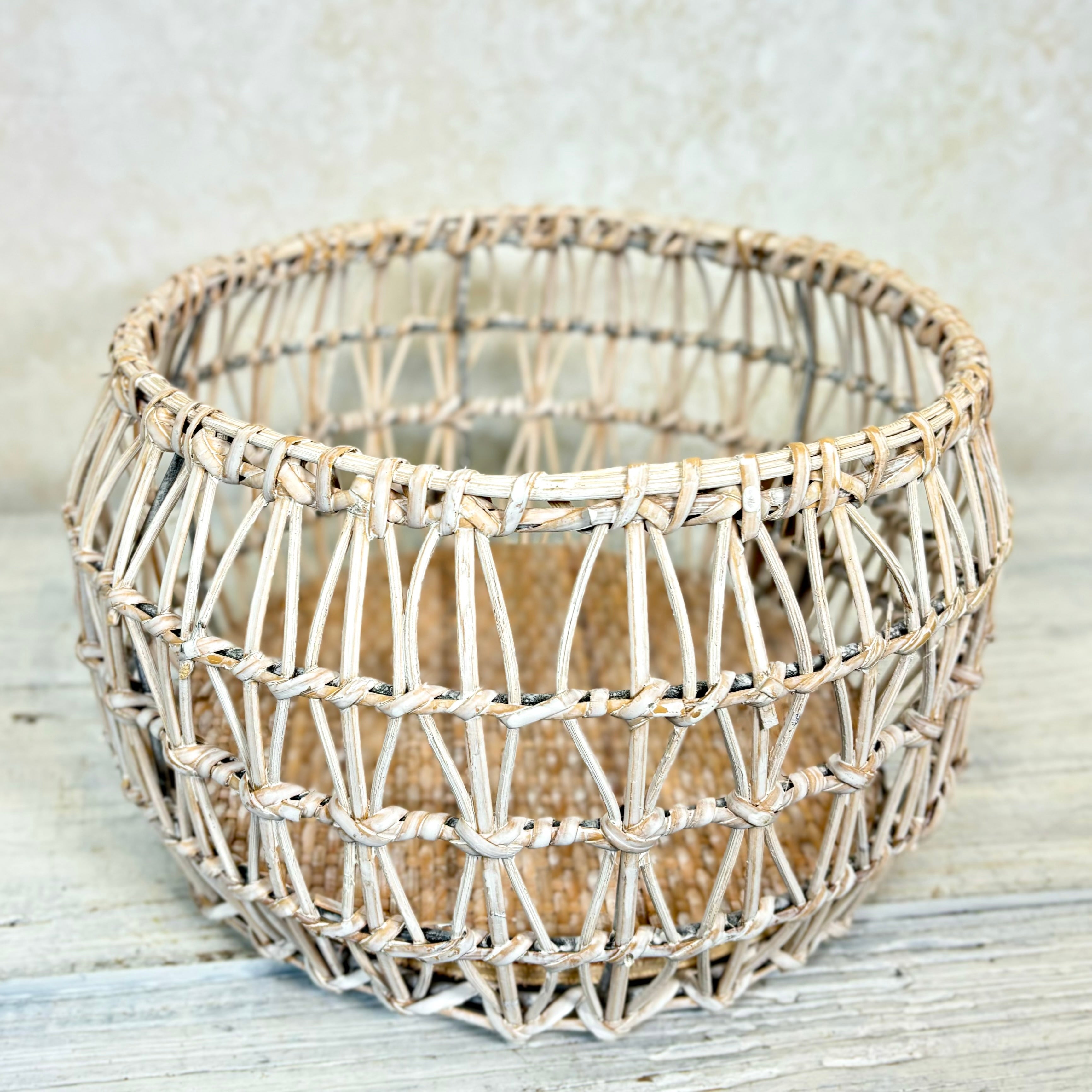 White Rattan Round Nesting Basket Small