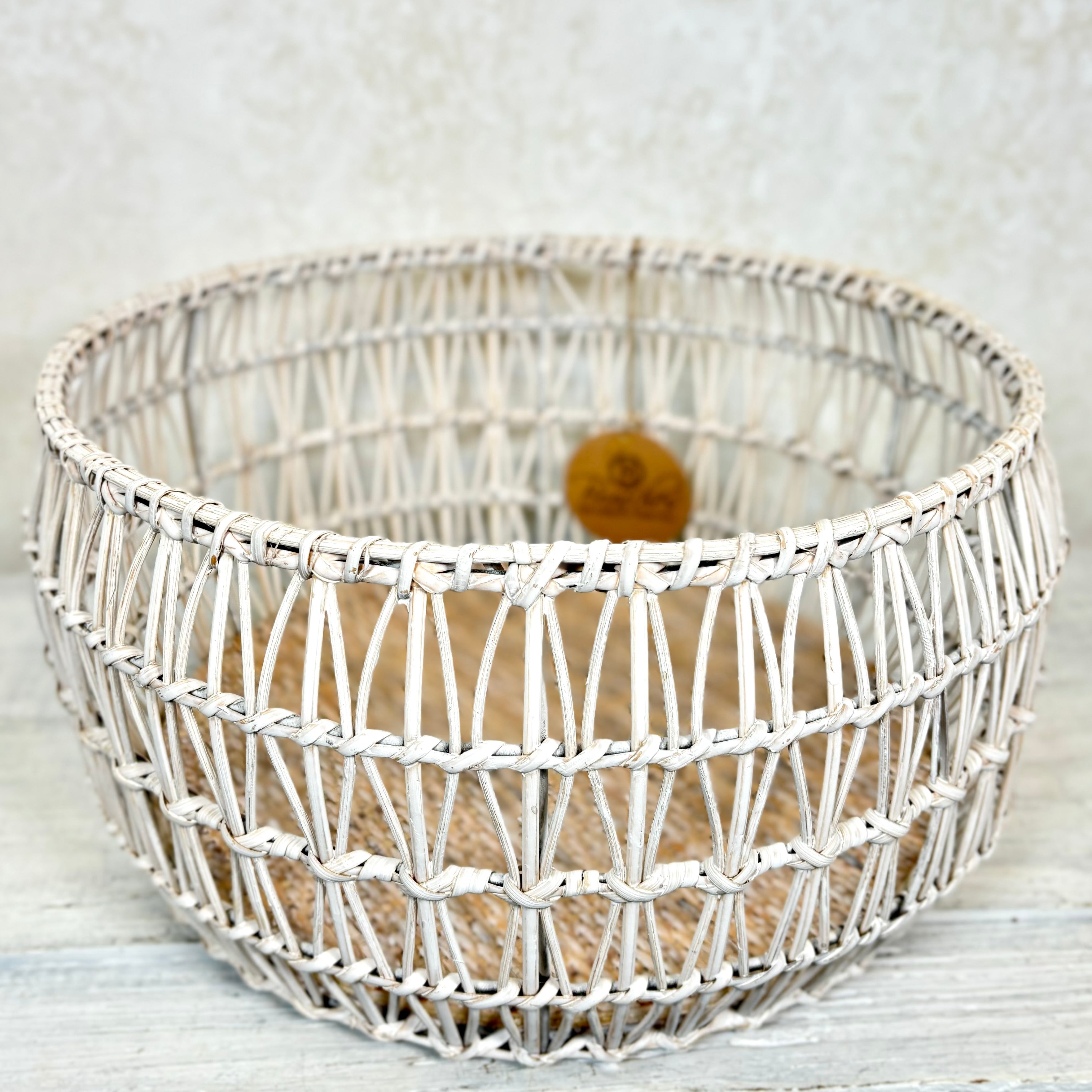 White Rattan Round Nesting Basket Medium