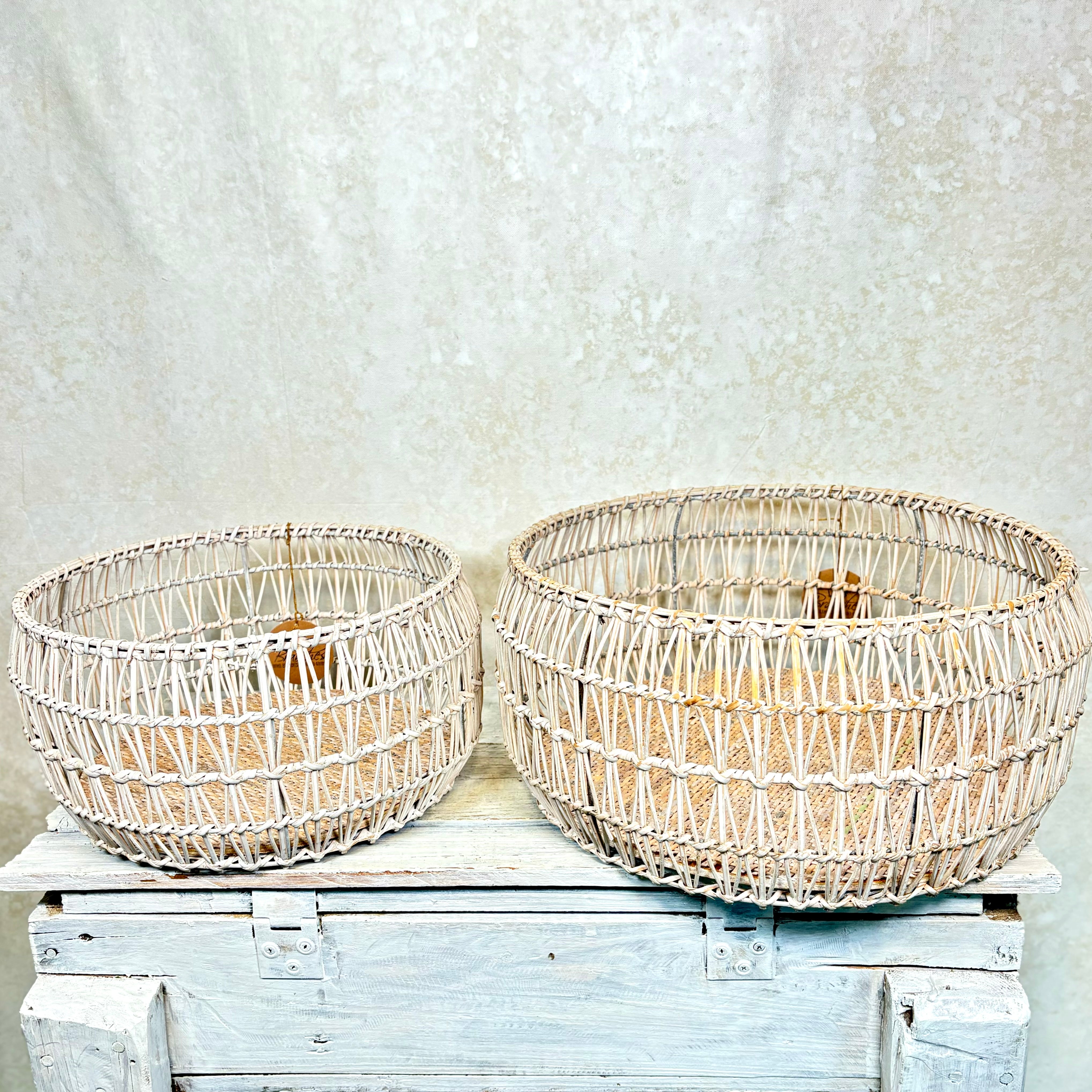 White Rattan Round Nesting Basket Large