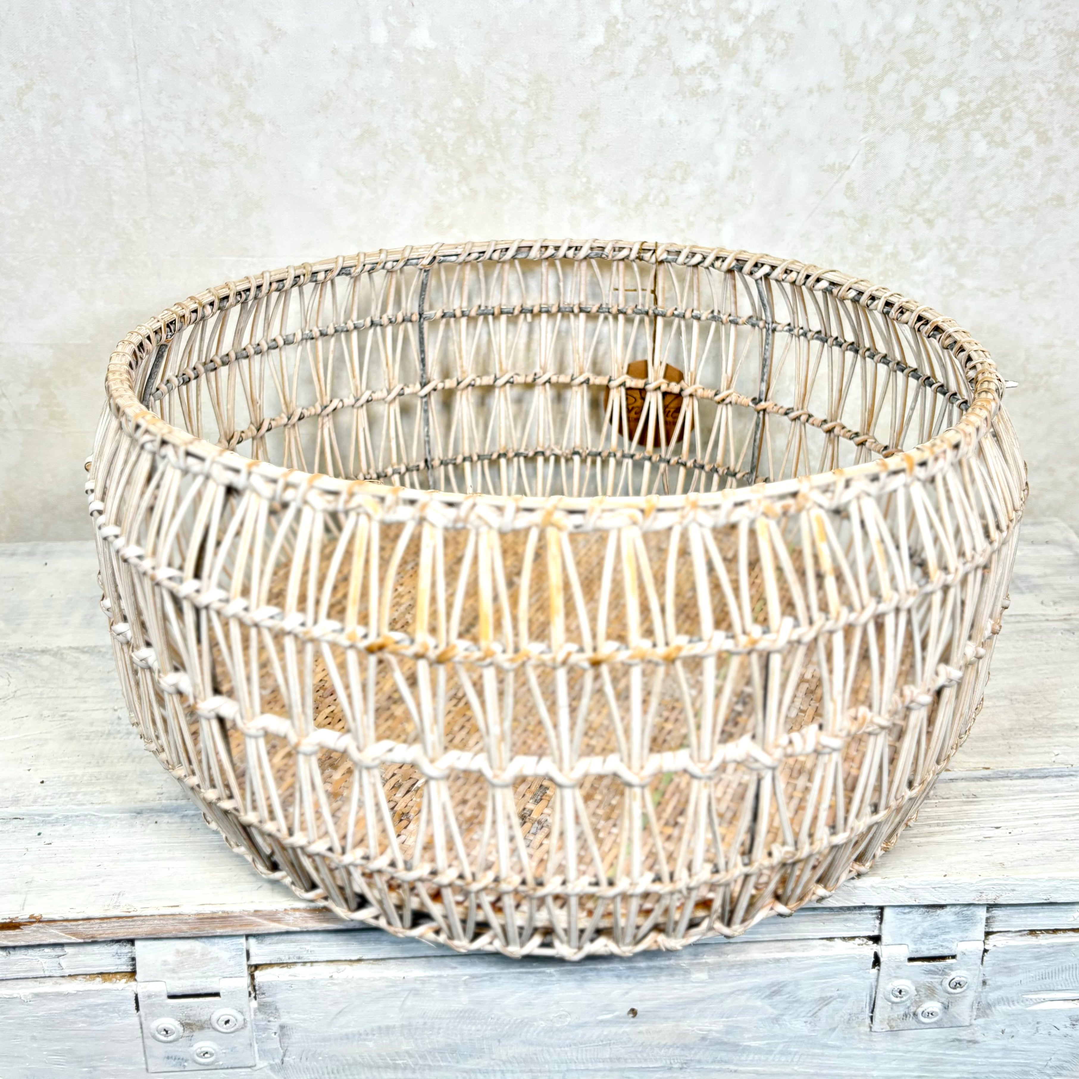 White Rattan Round Nesting Basket Large