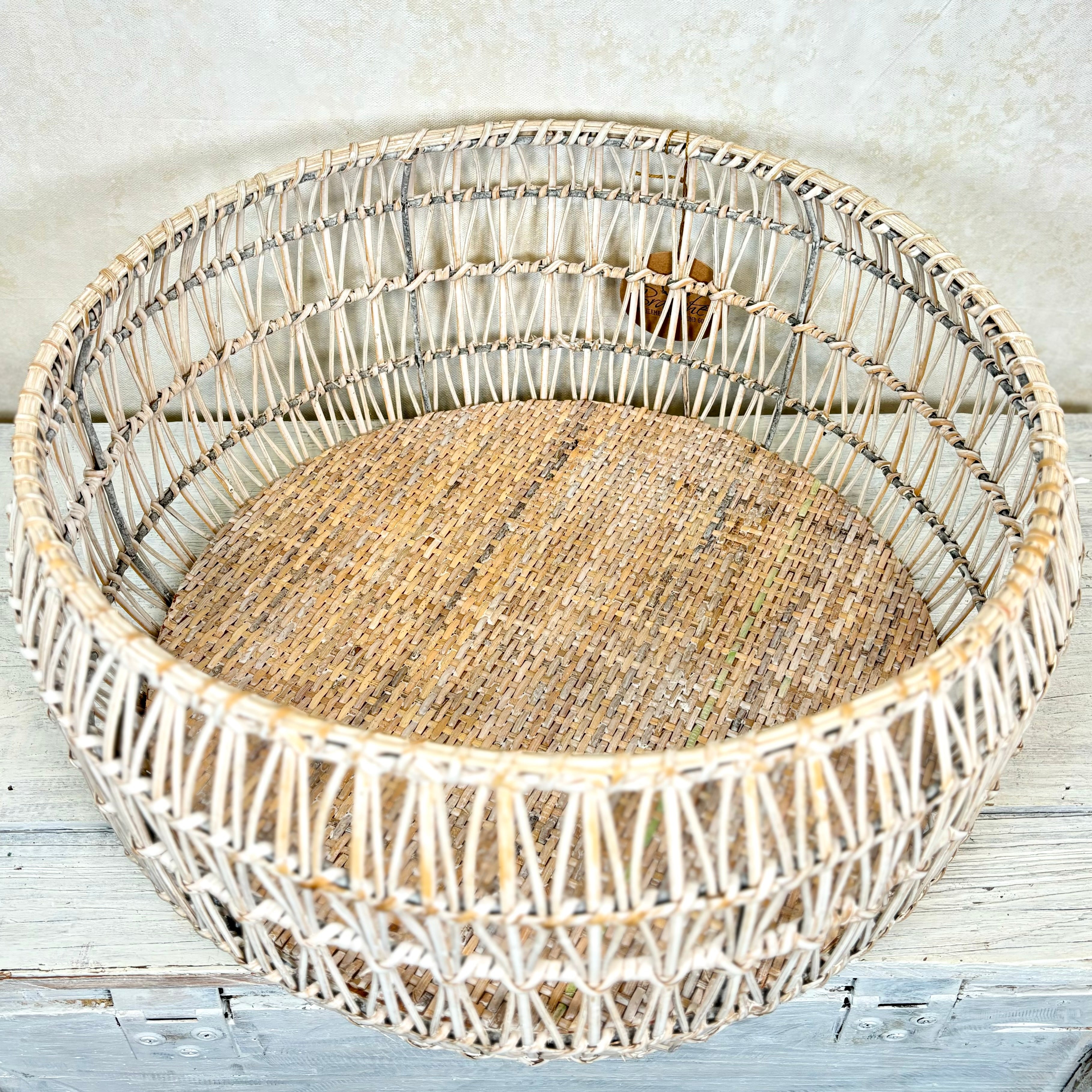 White Rattan Round Nesting Basket Large