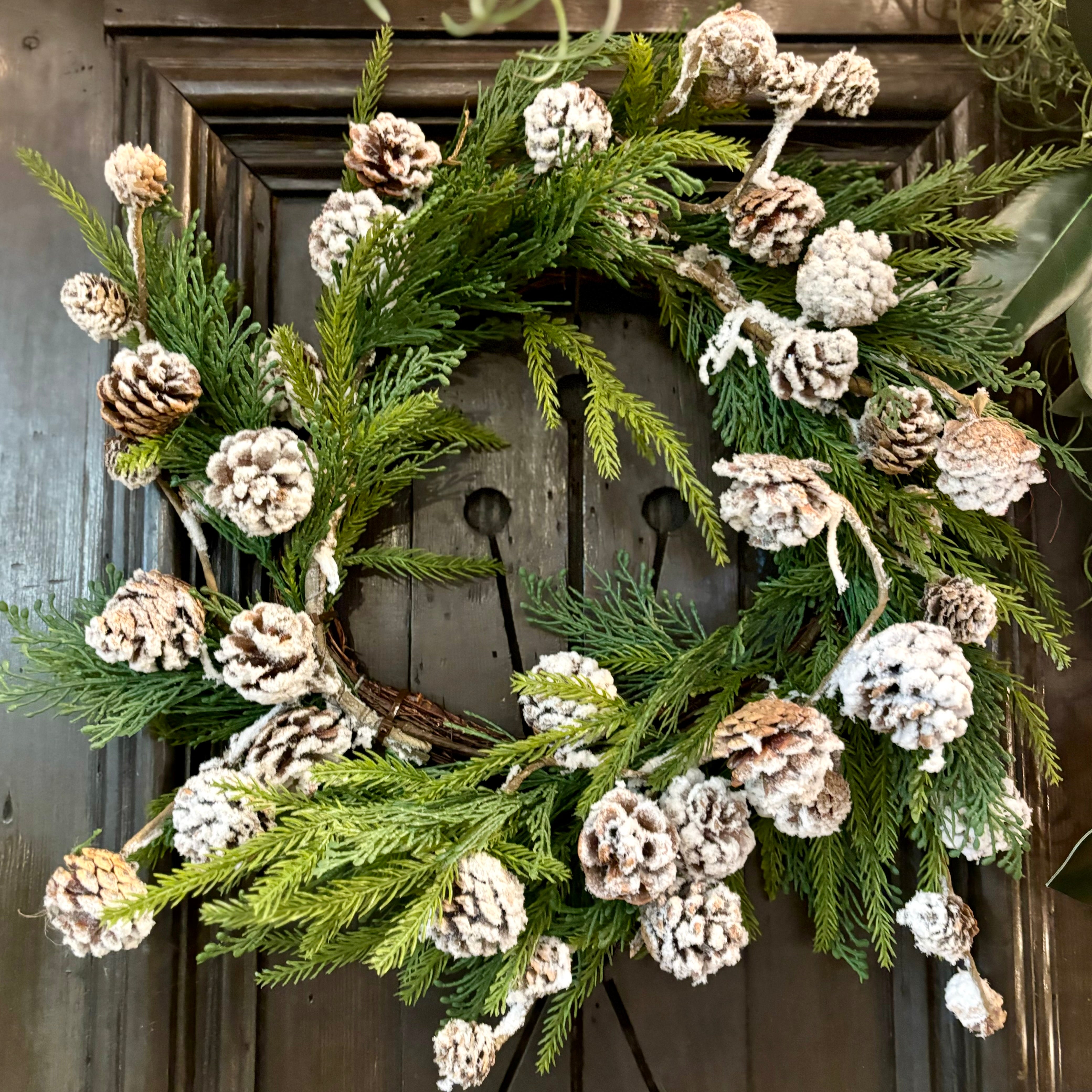 Snowy Pinecone & Cedar Wreath