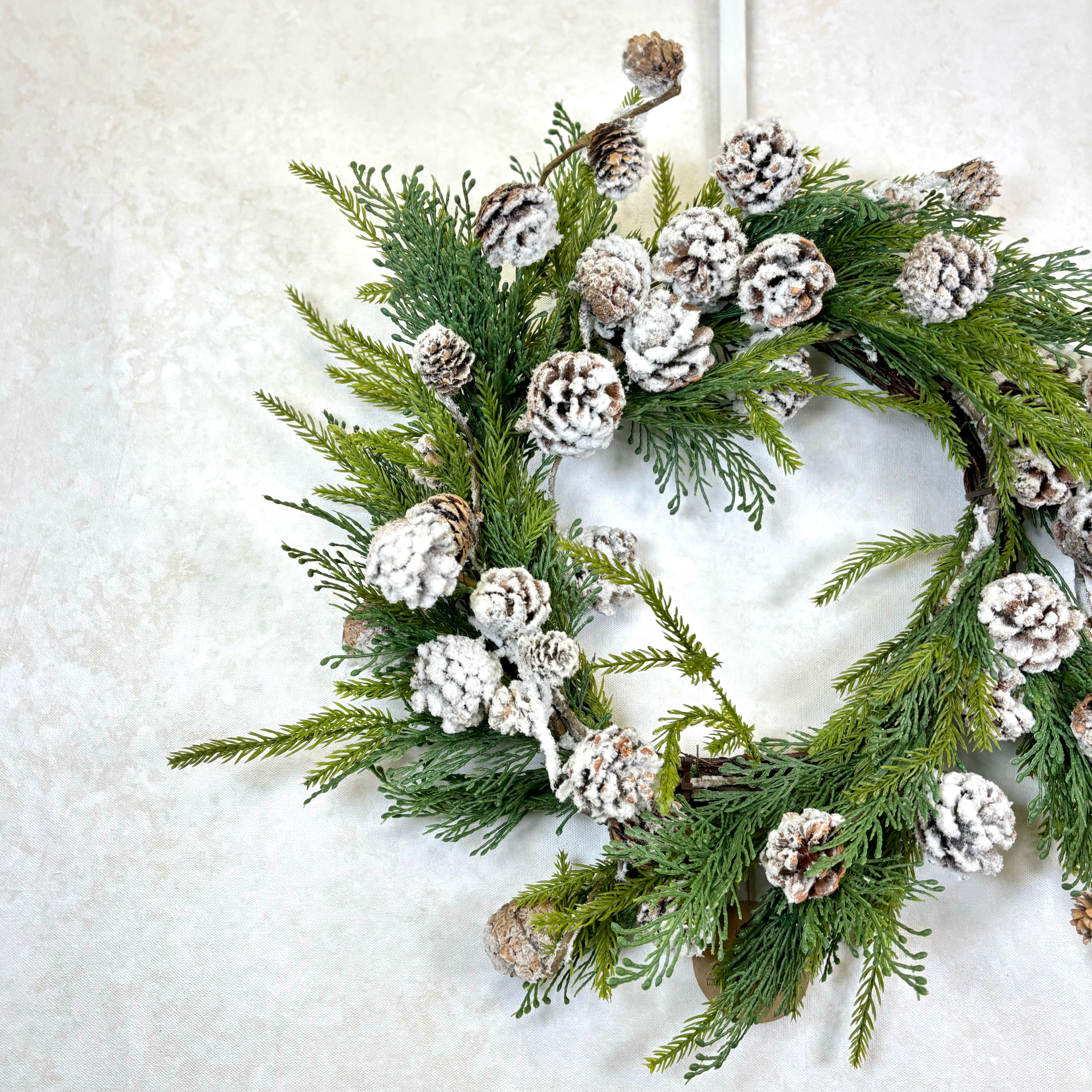 Snowy Pinecone & Cedar Wreath