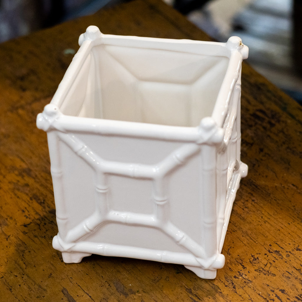 Small White Bamboo Planter