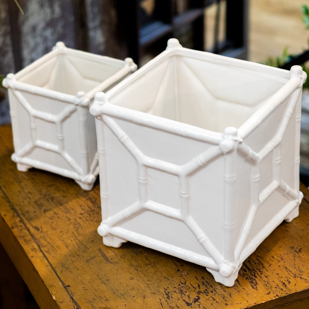 Large White Bamboo Planter