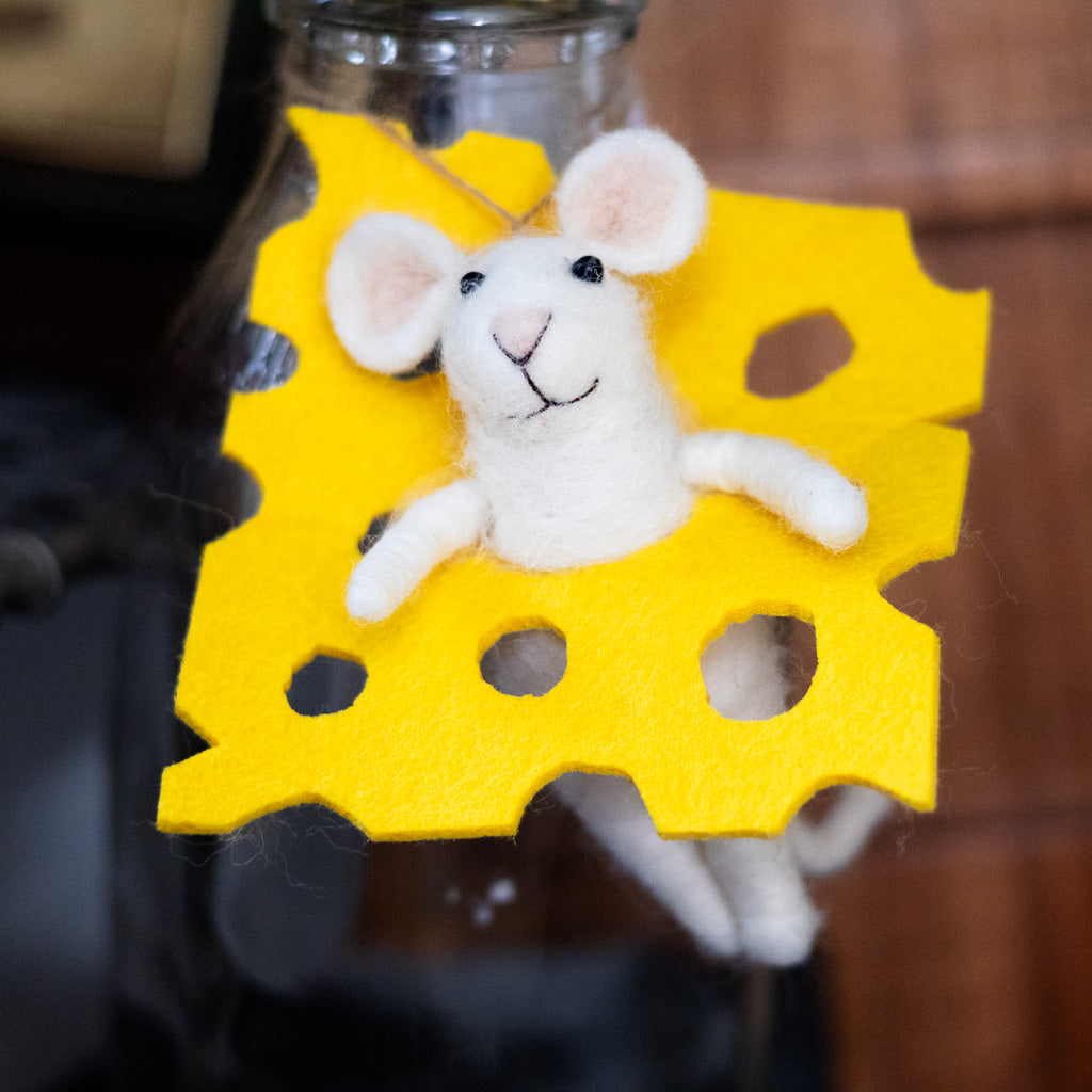Felt Mouse in a Slice of Cheese Ornament