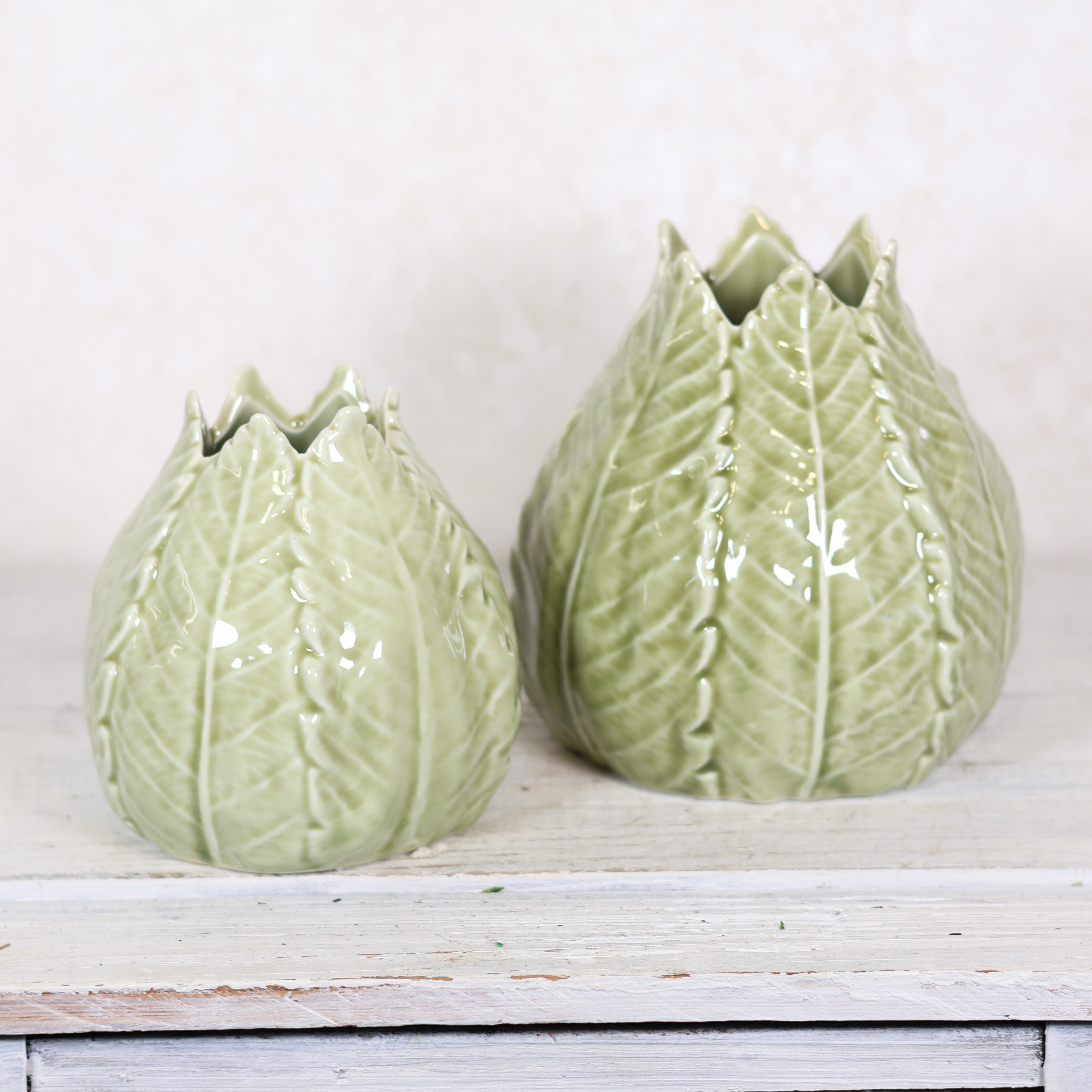 Green Ceramic Leaf Vase Small