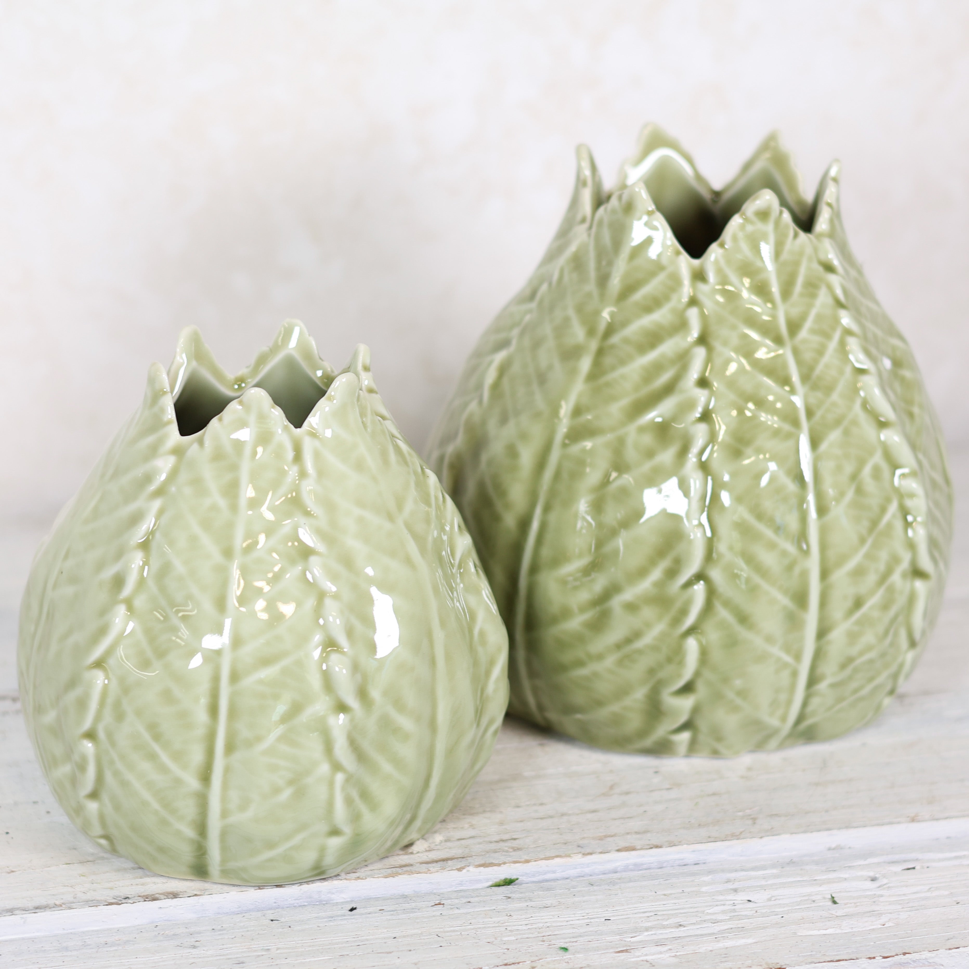 Green Ceramic Leaf Vase Small