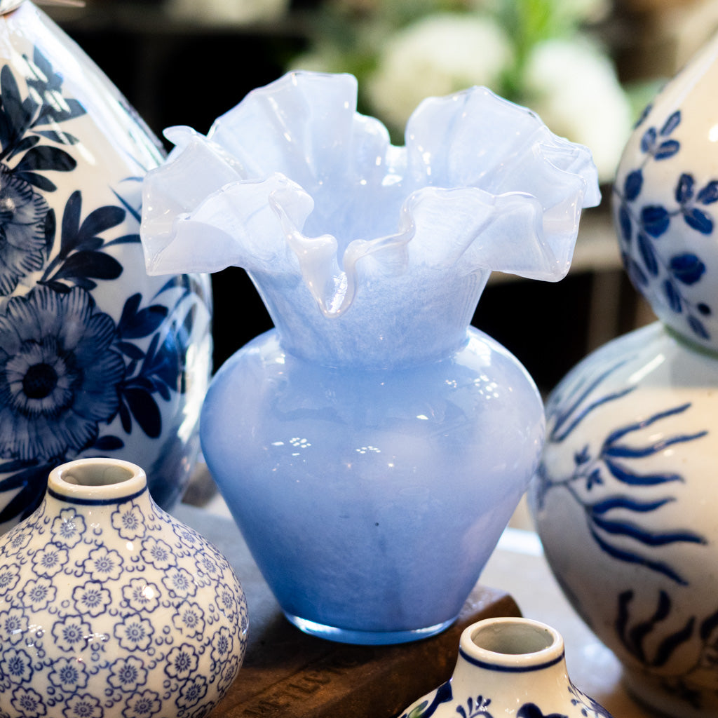 Blue Ruffle Vase Short