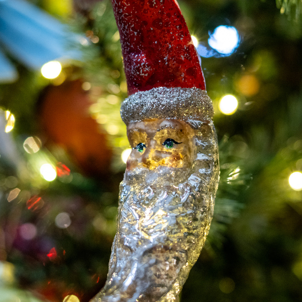 Mercury Glass Santa Moon Ornament with Glitter