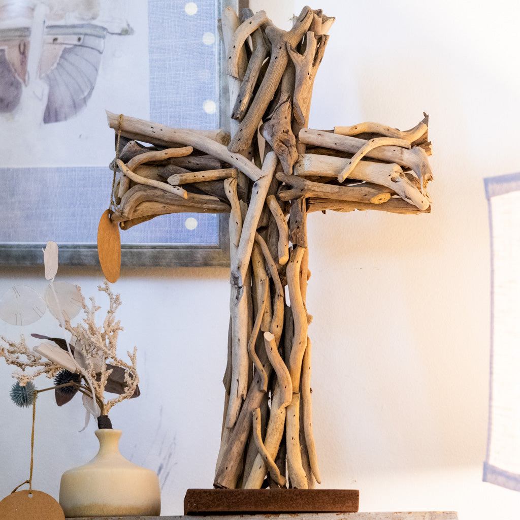 Driftwood Standing Cross on Base