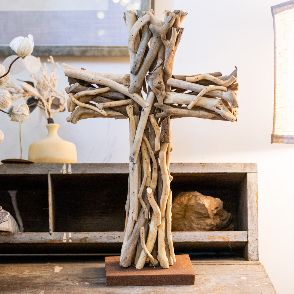 Driftwood Standing Cross on Base
