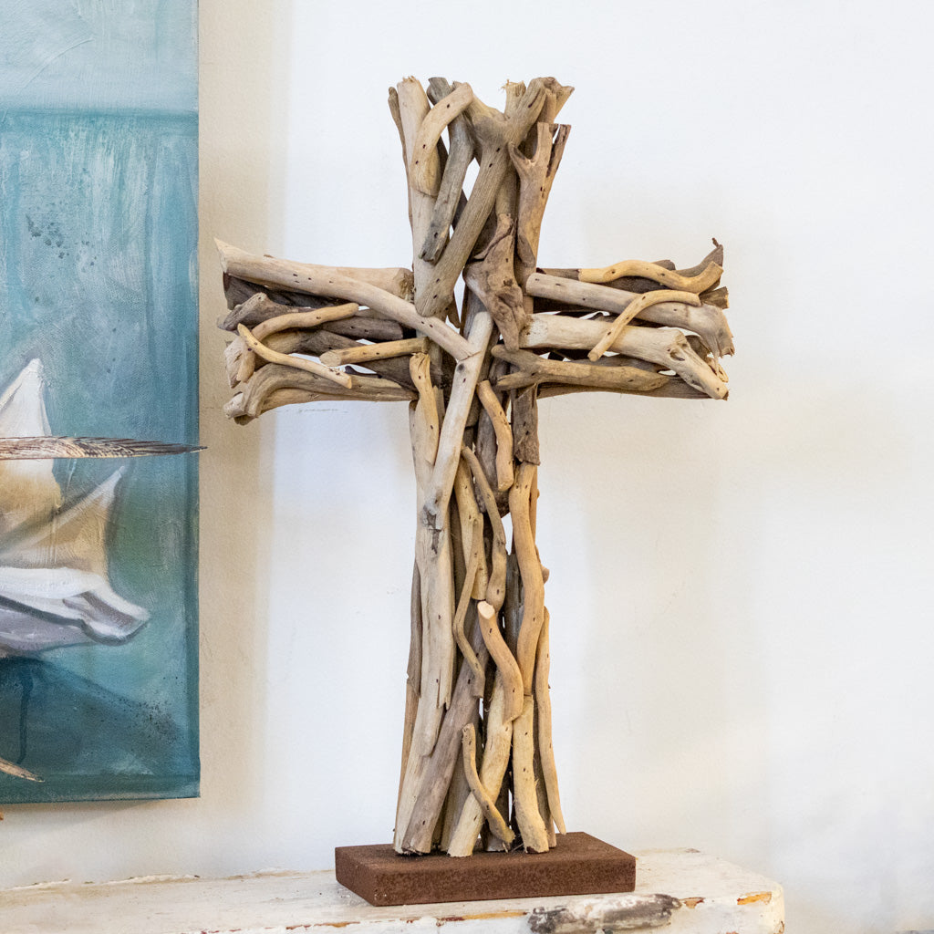 Driftwood Standing Cross on Base