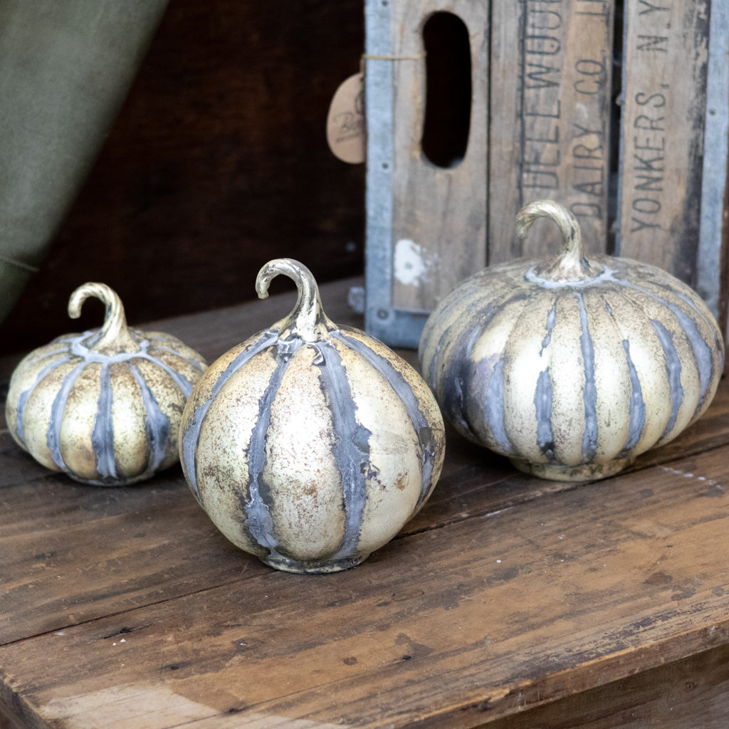 Matte Antiqued Gold Mercury Glass Pumpkin Medium