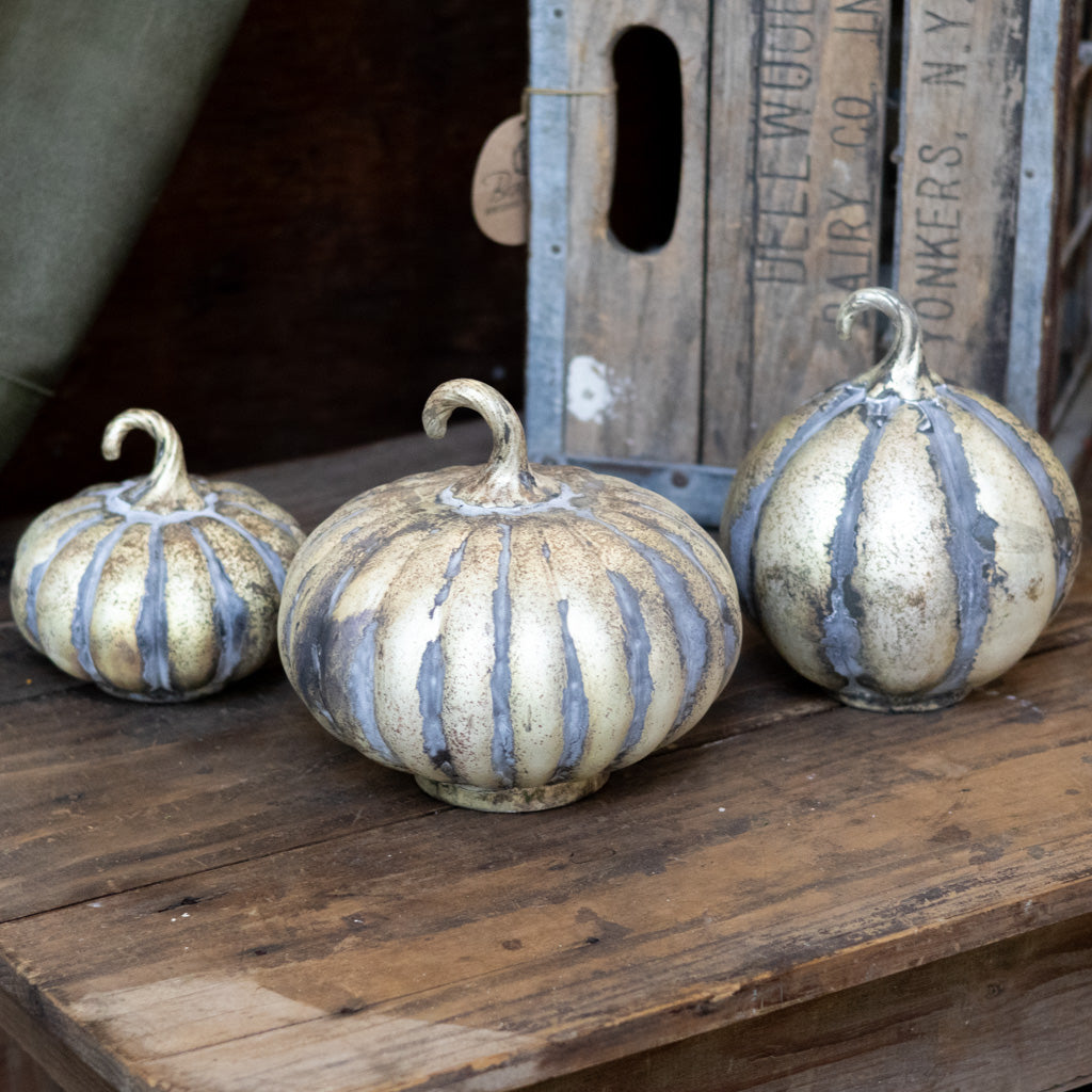 Matte Antiqued Gold Mercury Glass Pumpkin Large