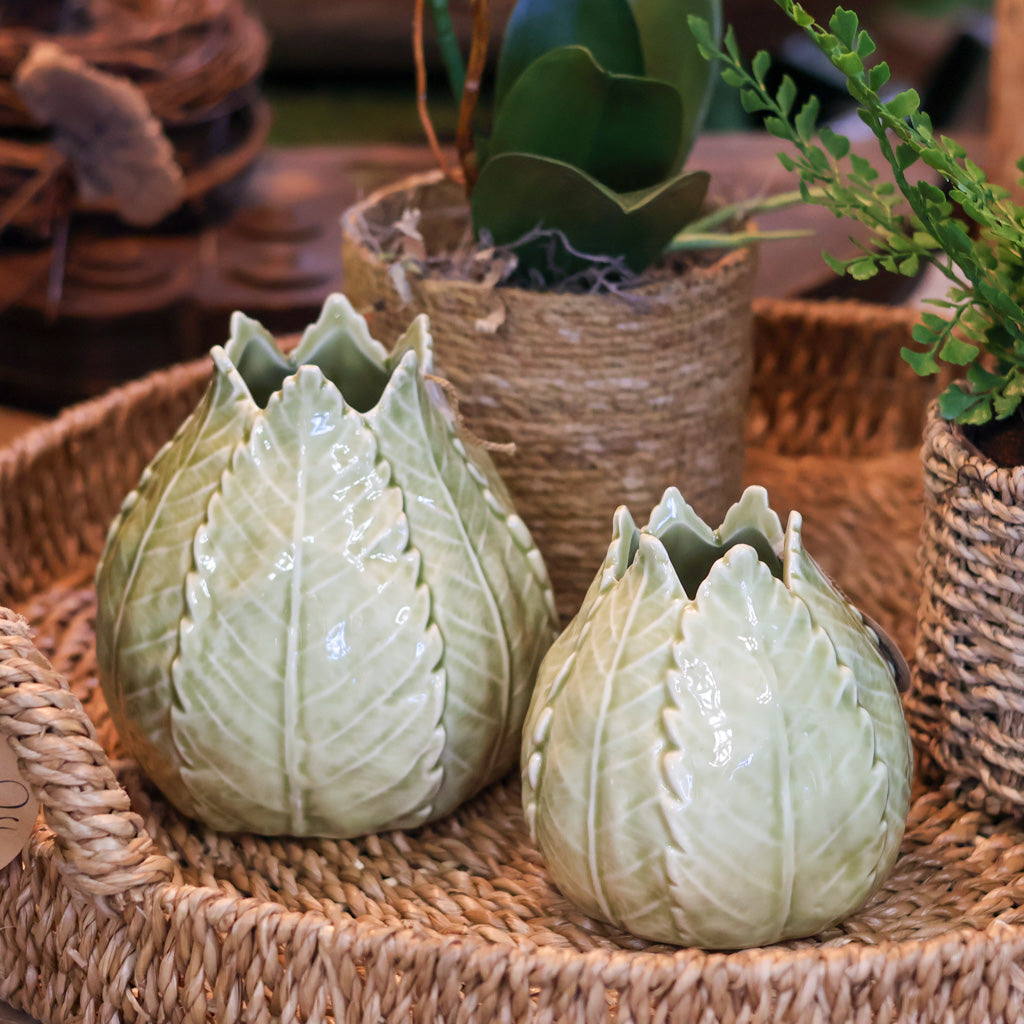 Green Ceramic Leaf Vase Small