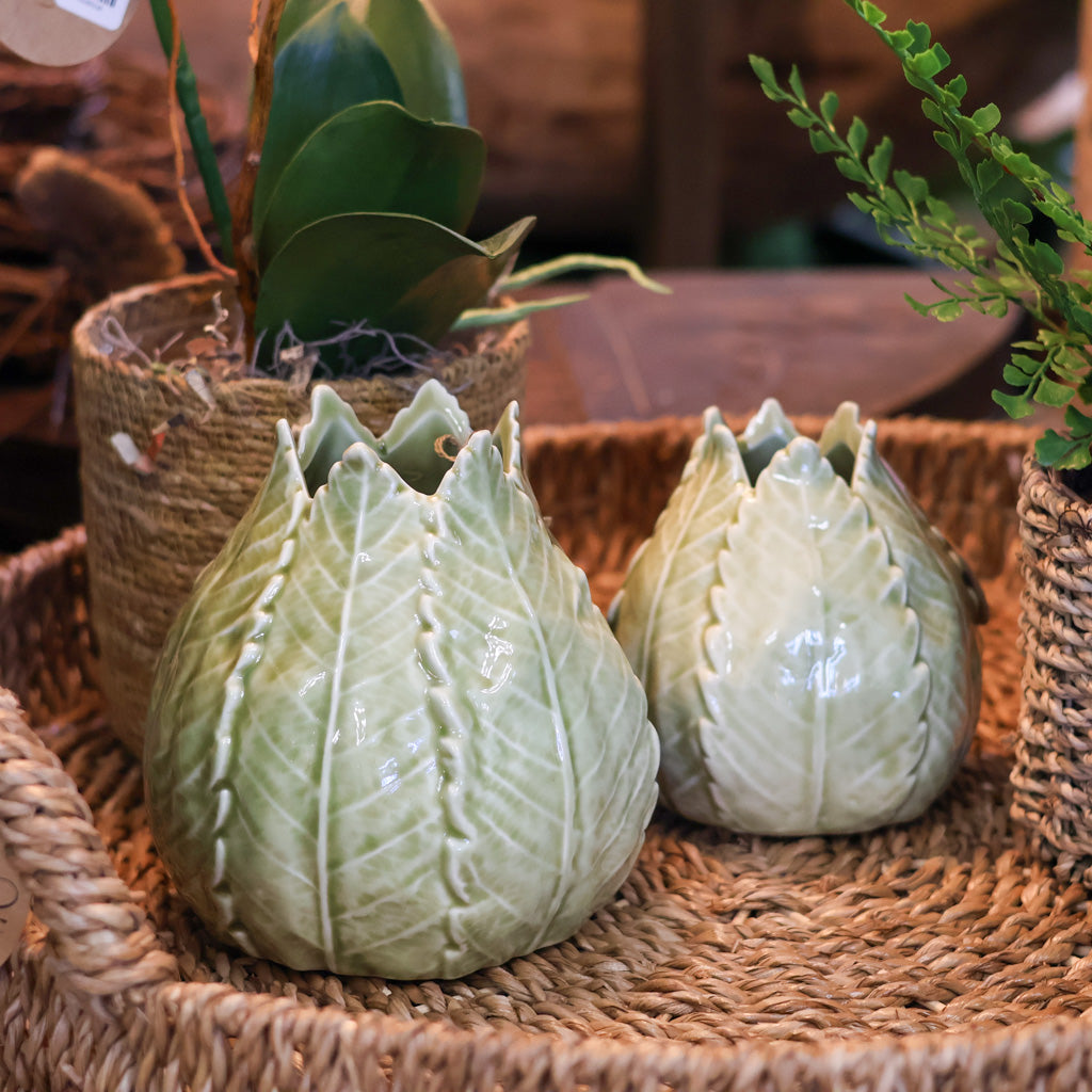 Green Ceramic Leaf Vase Large