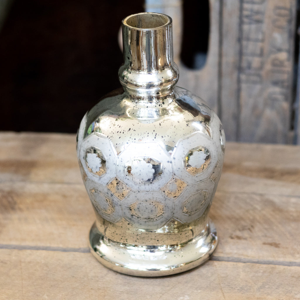 Silver Mercury Glass Etched Bud Vase Tall