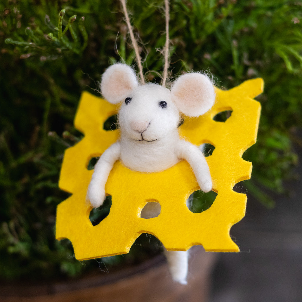 Felt Mouse in a Slice of Cheese Ornament