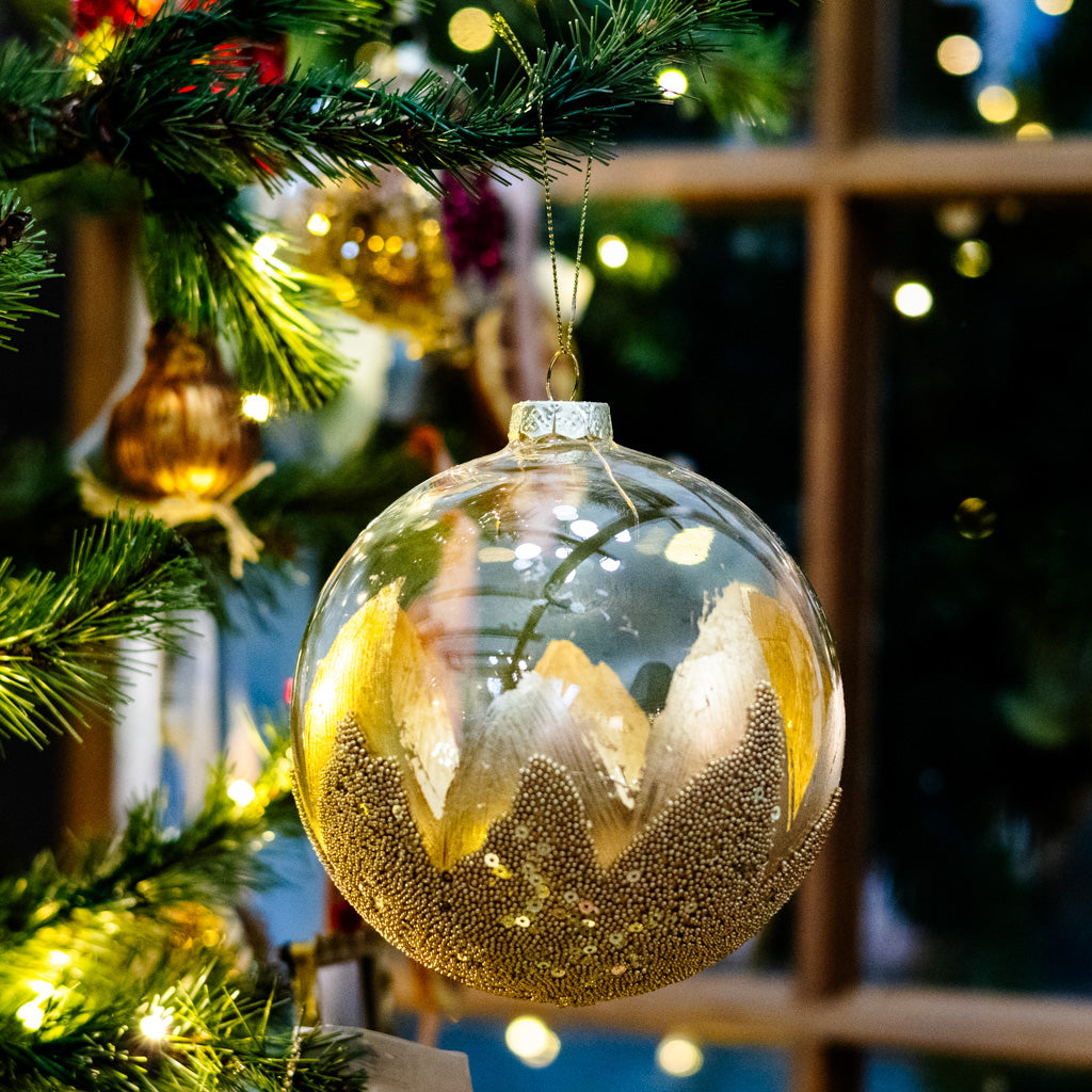Gold Leaf Glass Bead Ball Ornament