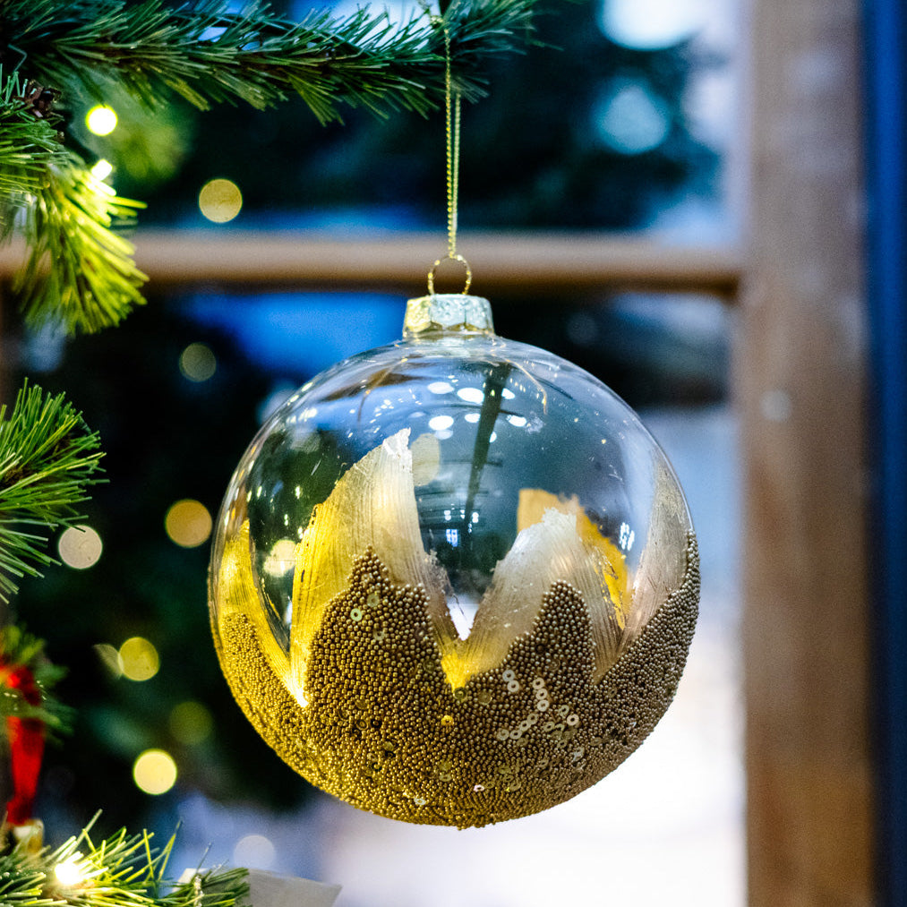 Gold Leaf Glass Bead Ball Ornament