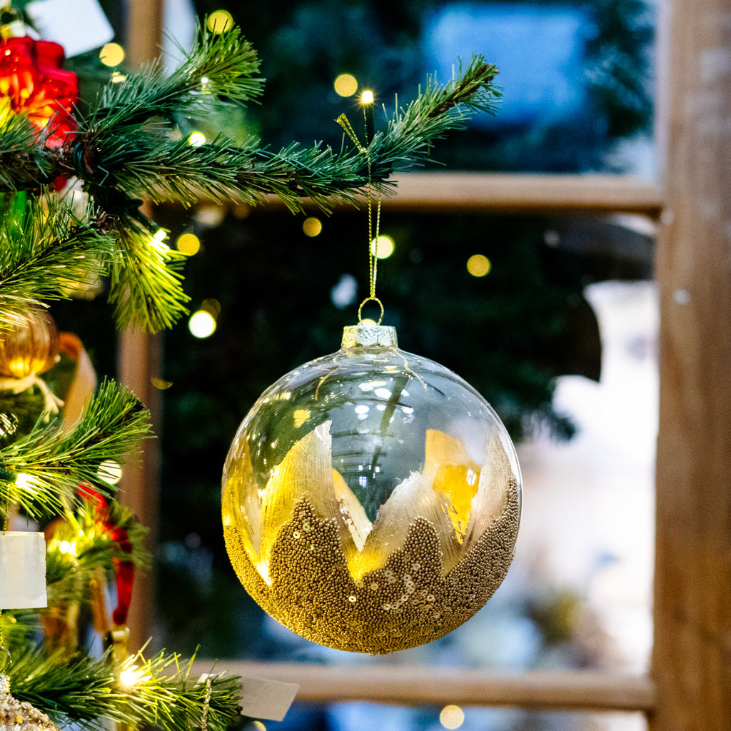 Gold Leaf Glass Bead Ball Ornament