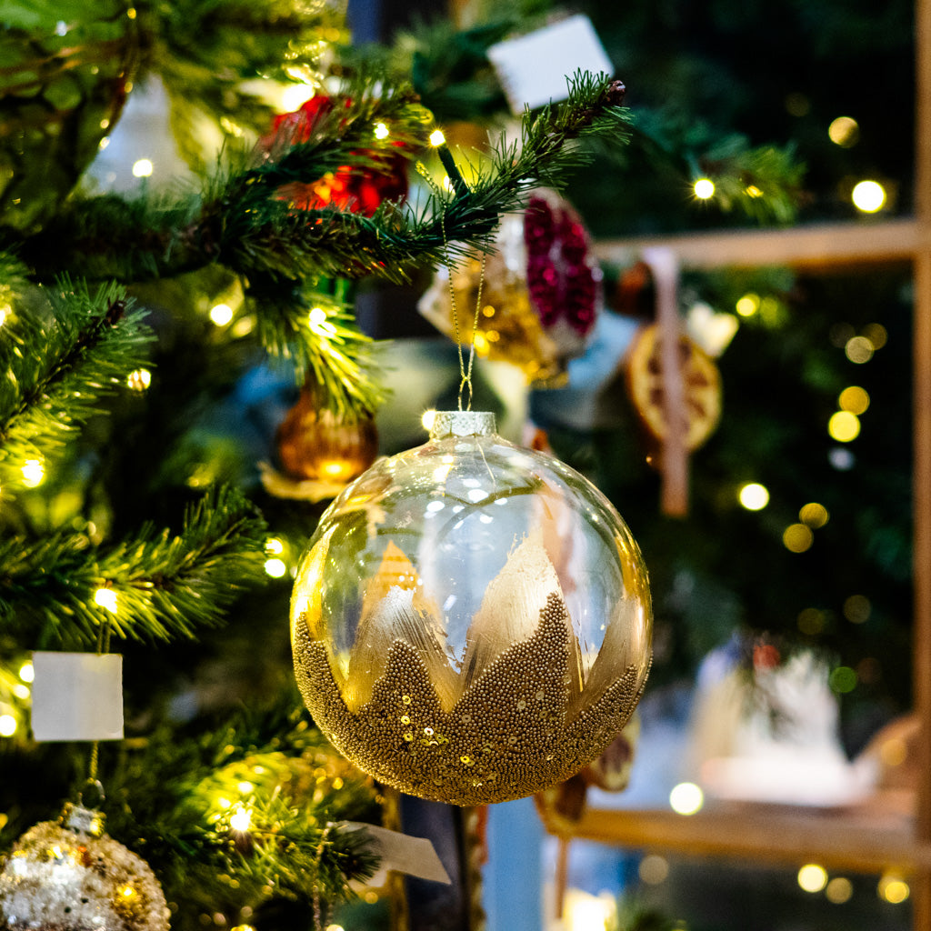 Gold Leaf Glass Bead Ball Ornament