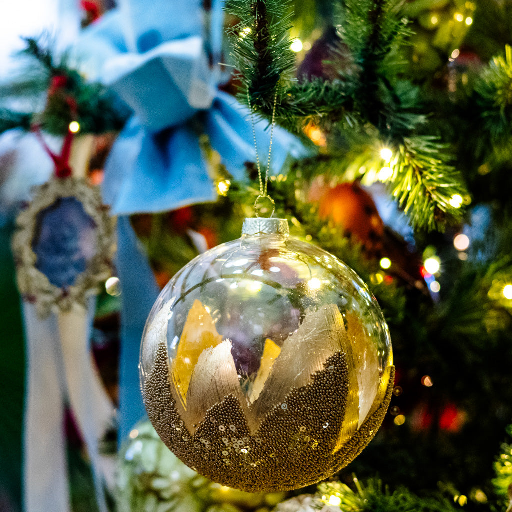 Gold Leaf Glass Bead Ball Ornament