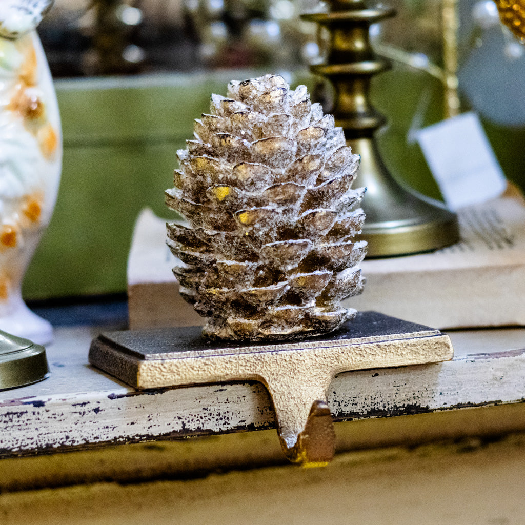 Bronze Glittered Pinecone Stocking Holder